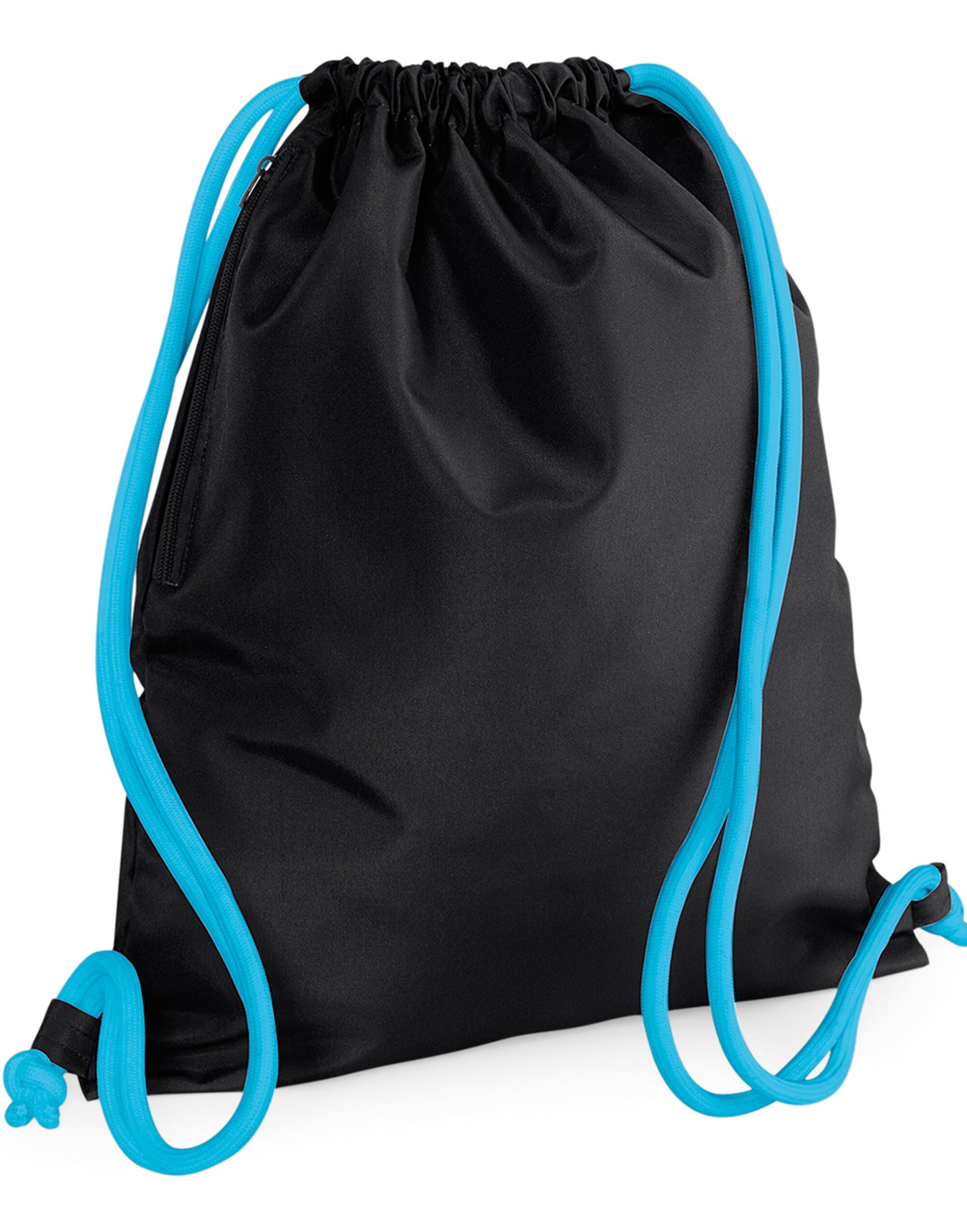 Close-up of the durable fabric and stitching on a black Bagbase Icon Gymsac.