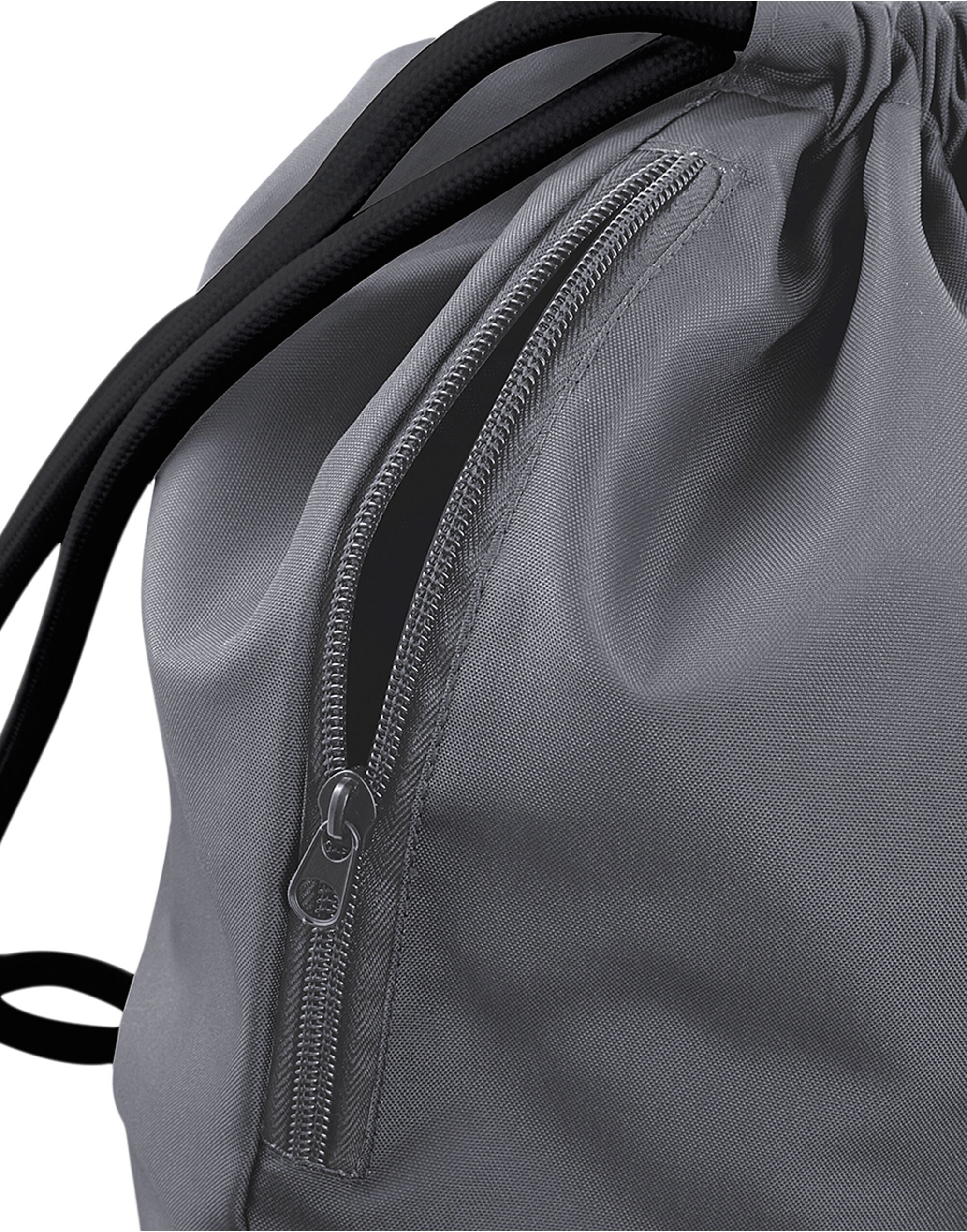 Detail of the strong drawstring cord on a grey Bagbase Icon Gymsac.