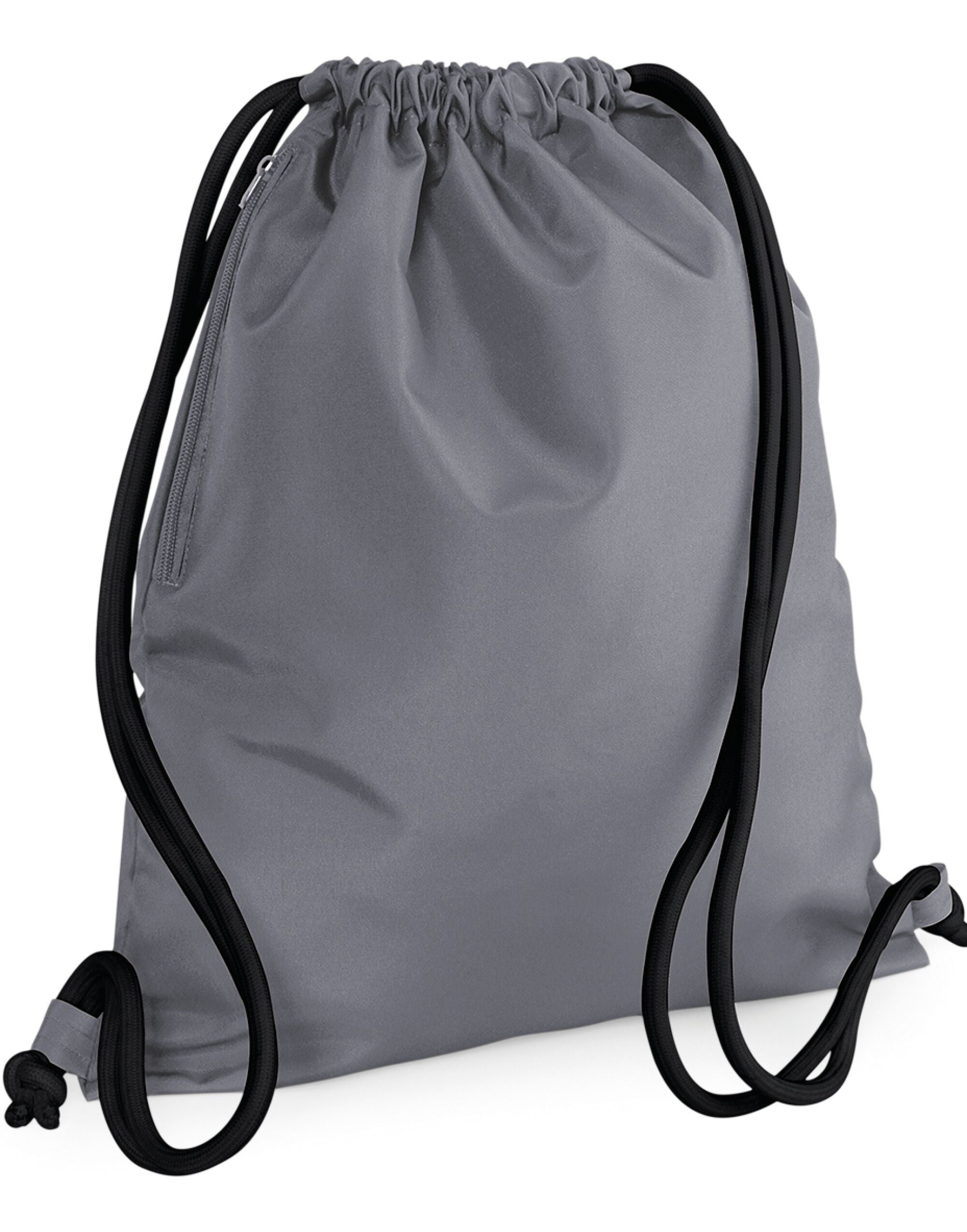Direct front shot of a bottle grey Bagbase Icon Gymsac.