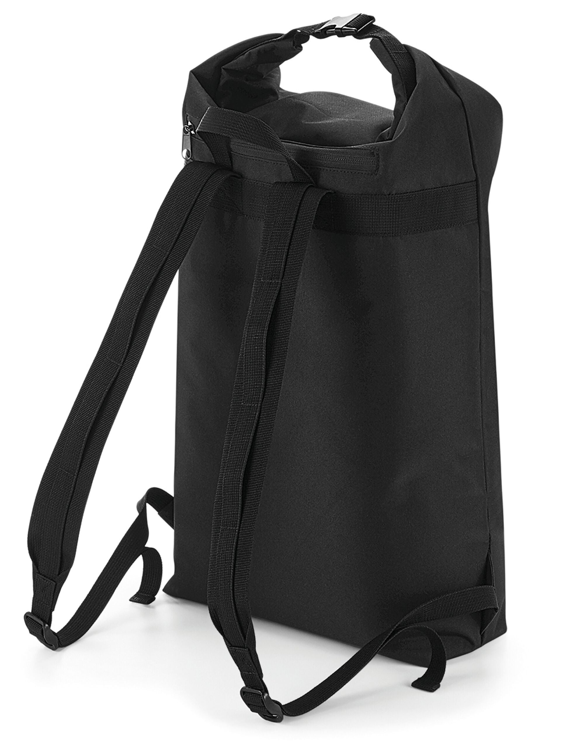 Side profile of the Black Bagbase Icon Roll-Top Backpack.