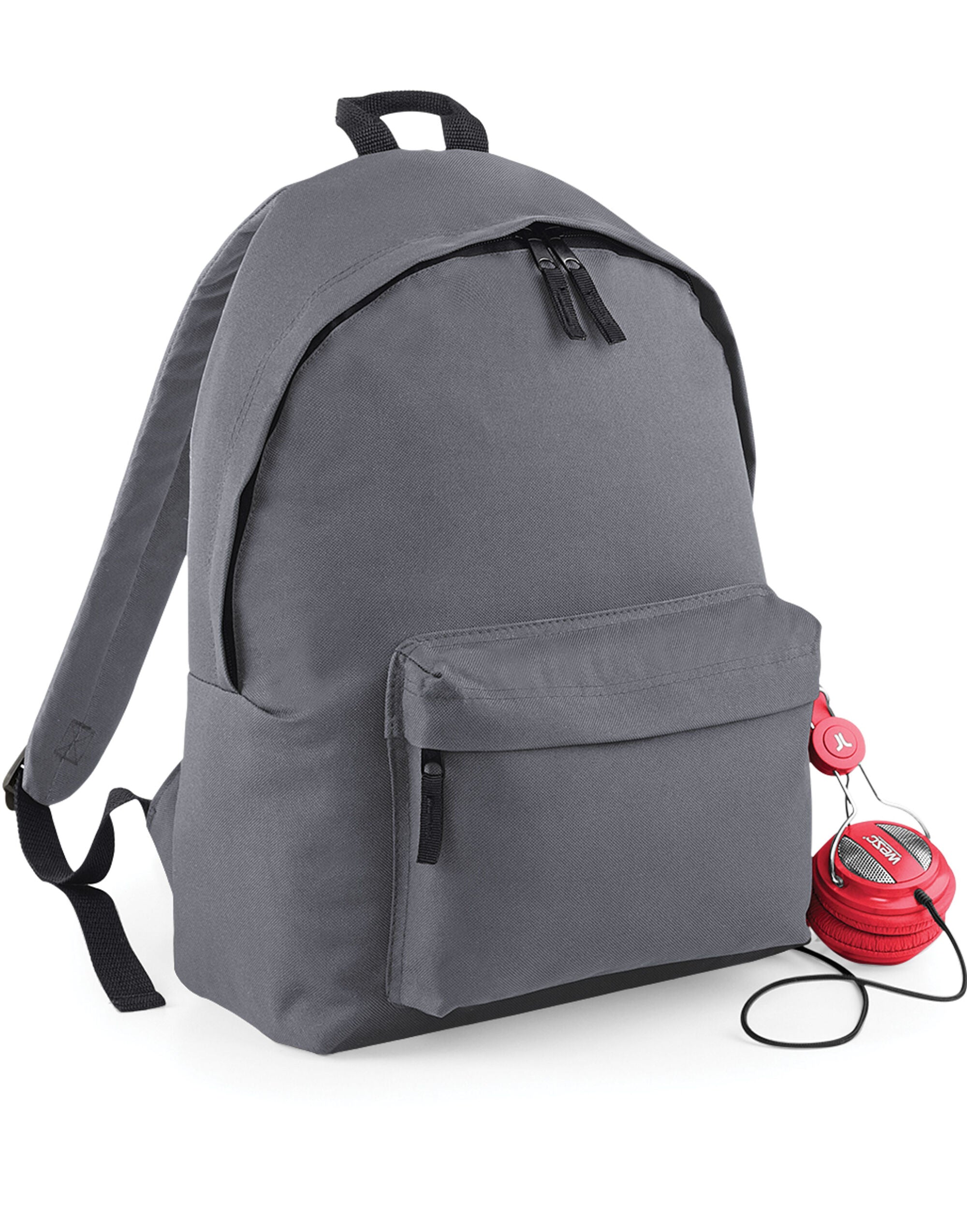 Side profile of a black retro shoulder bag showing its depth.