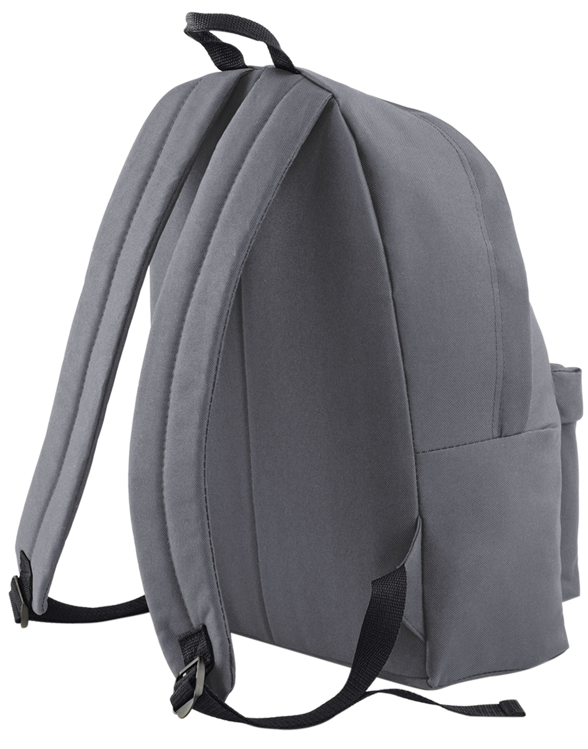 Close-up of the front zippered pocket on a navy retro bag.
