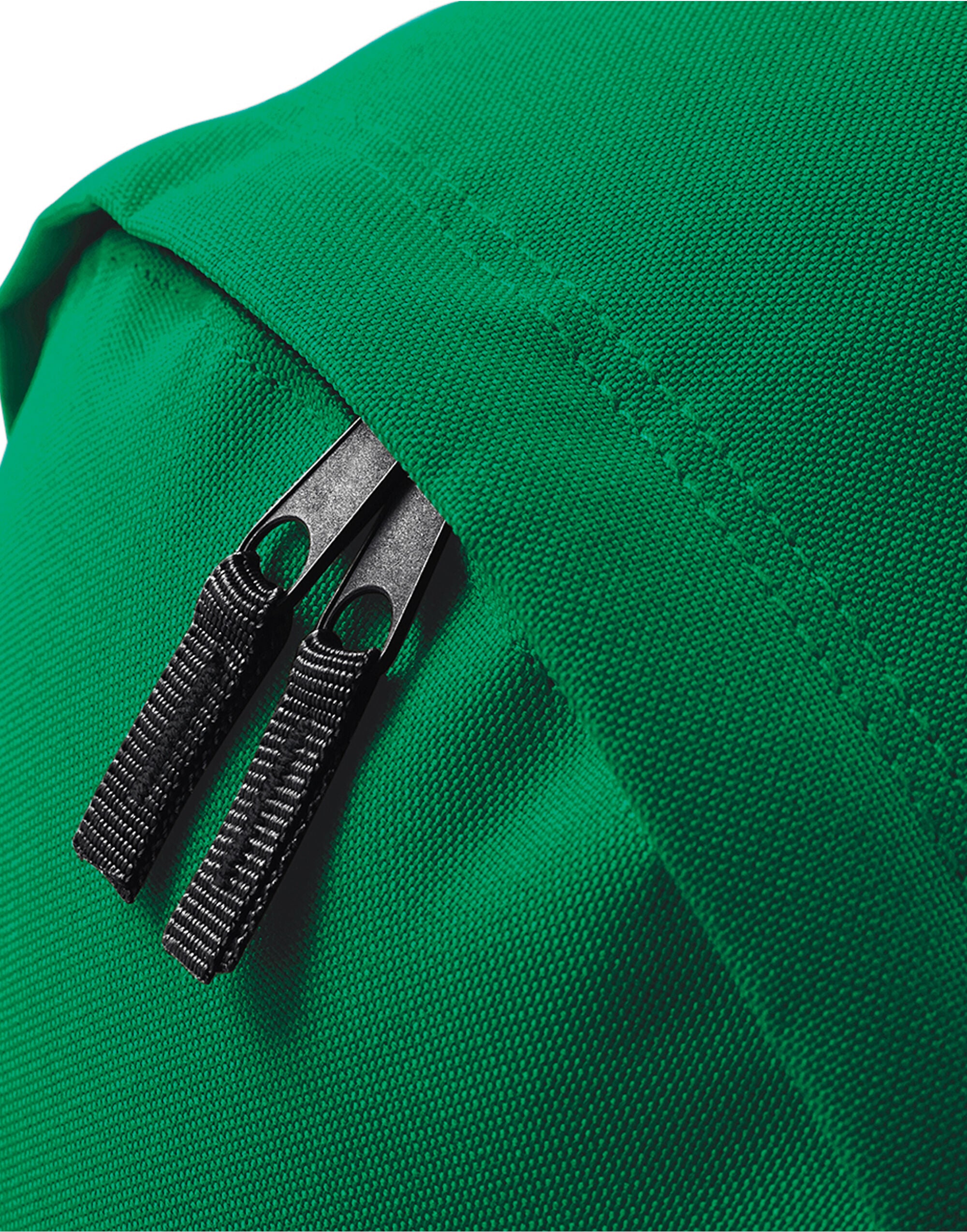 A black Bagbase Original Barrel Bag with white piping and logo.