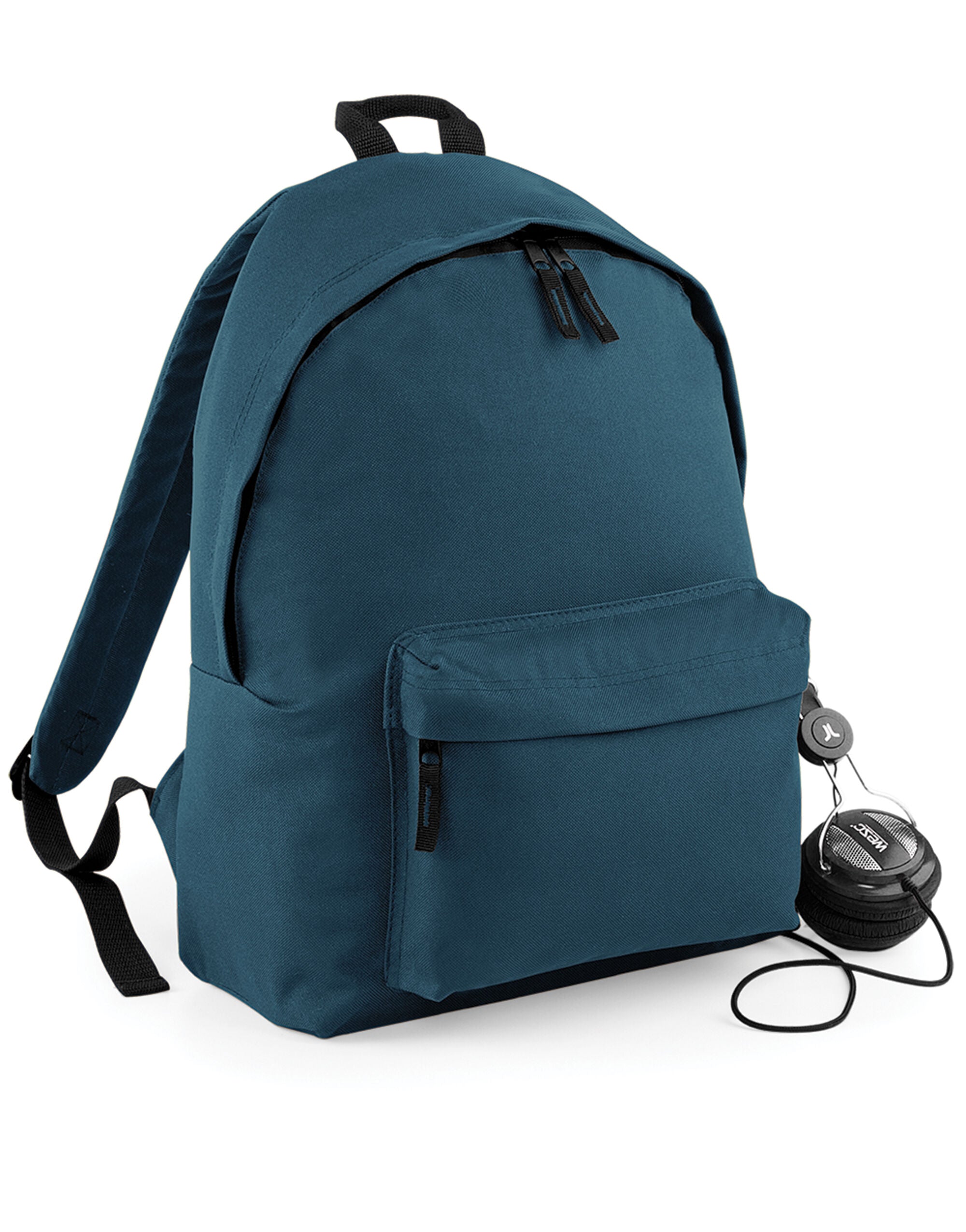 A simple white Original Fashion Backpack with black trim.