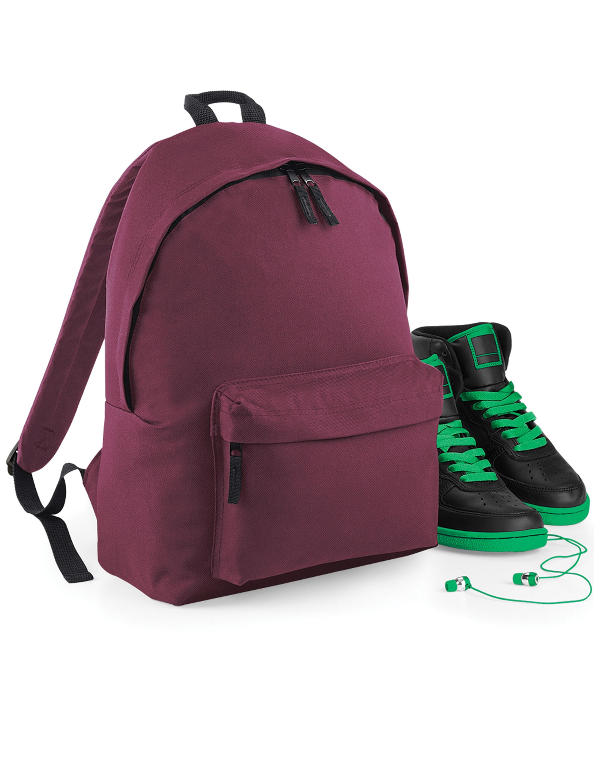 Burgundy Bagbase Maxi Fashion Backpack.