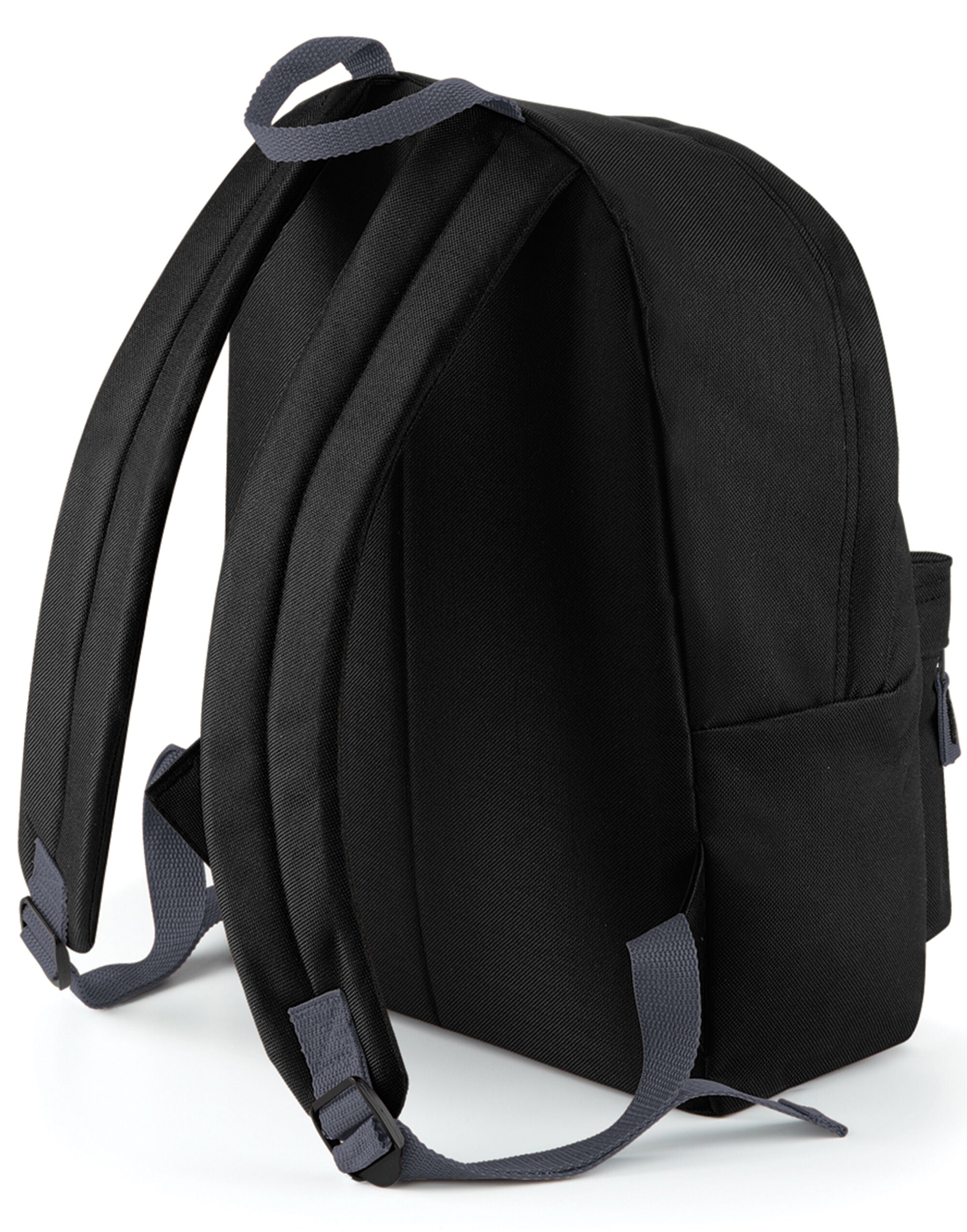 Angled view of a navy black junior backpack.