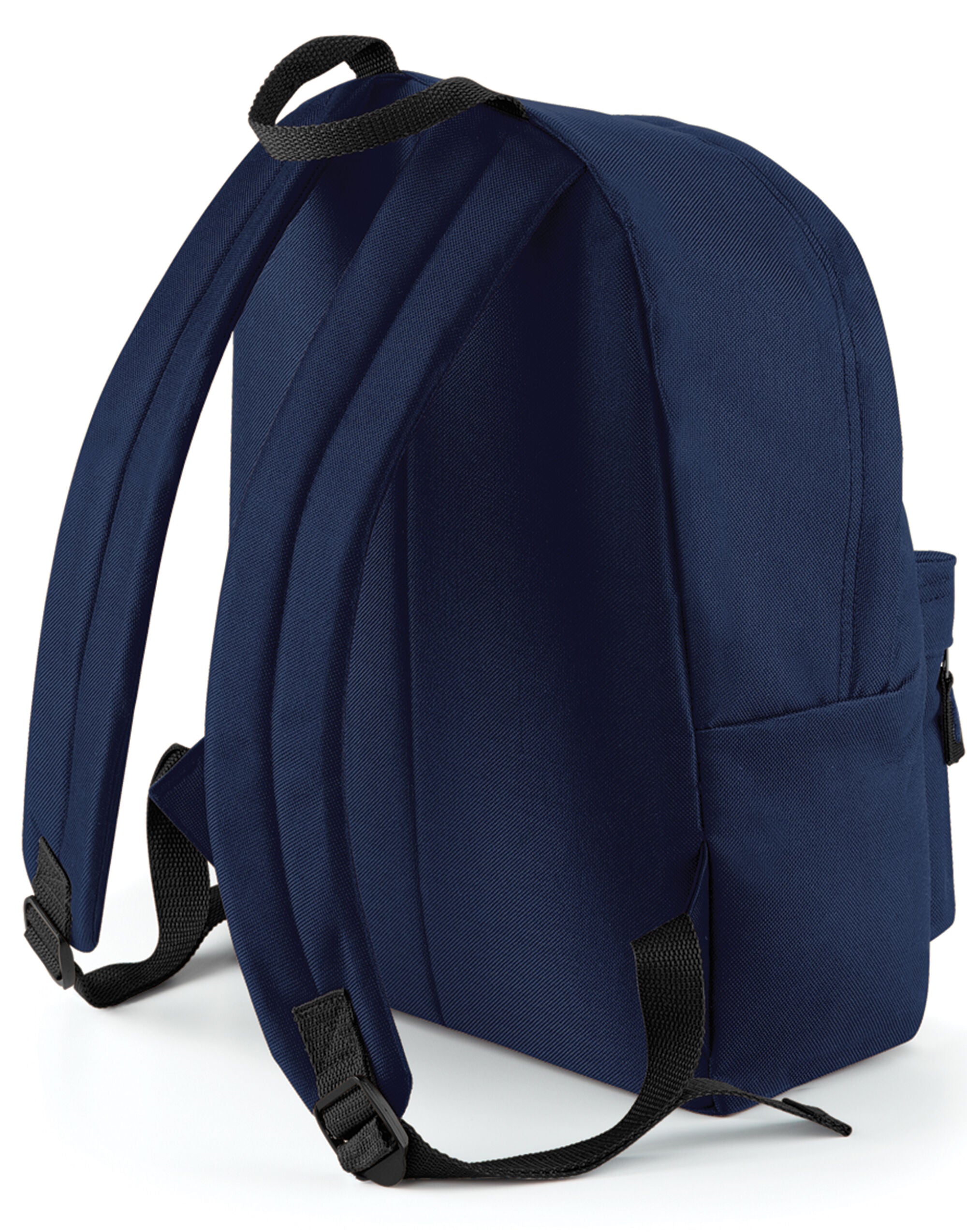 Angled view of a charcoal grey Bagbase Maxi Fashion Backpack.