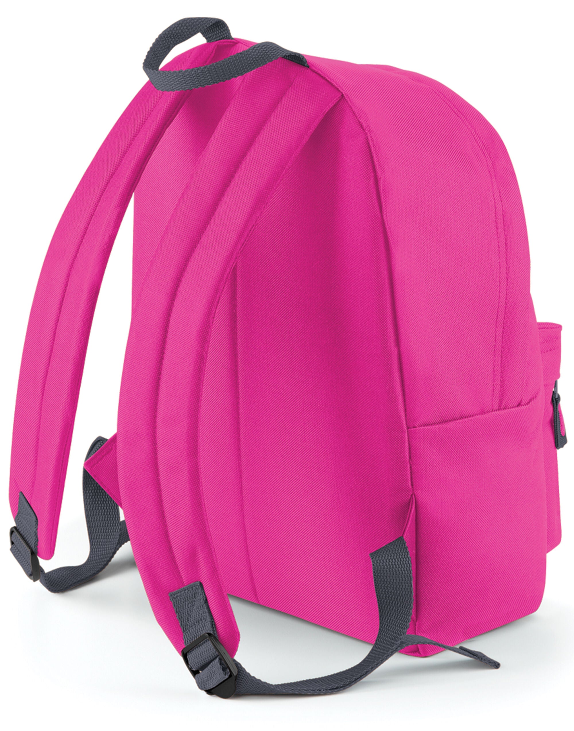 Side profile of a grey mini fashion backpack.