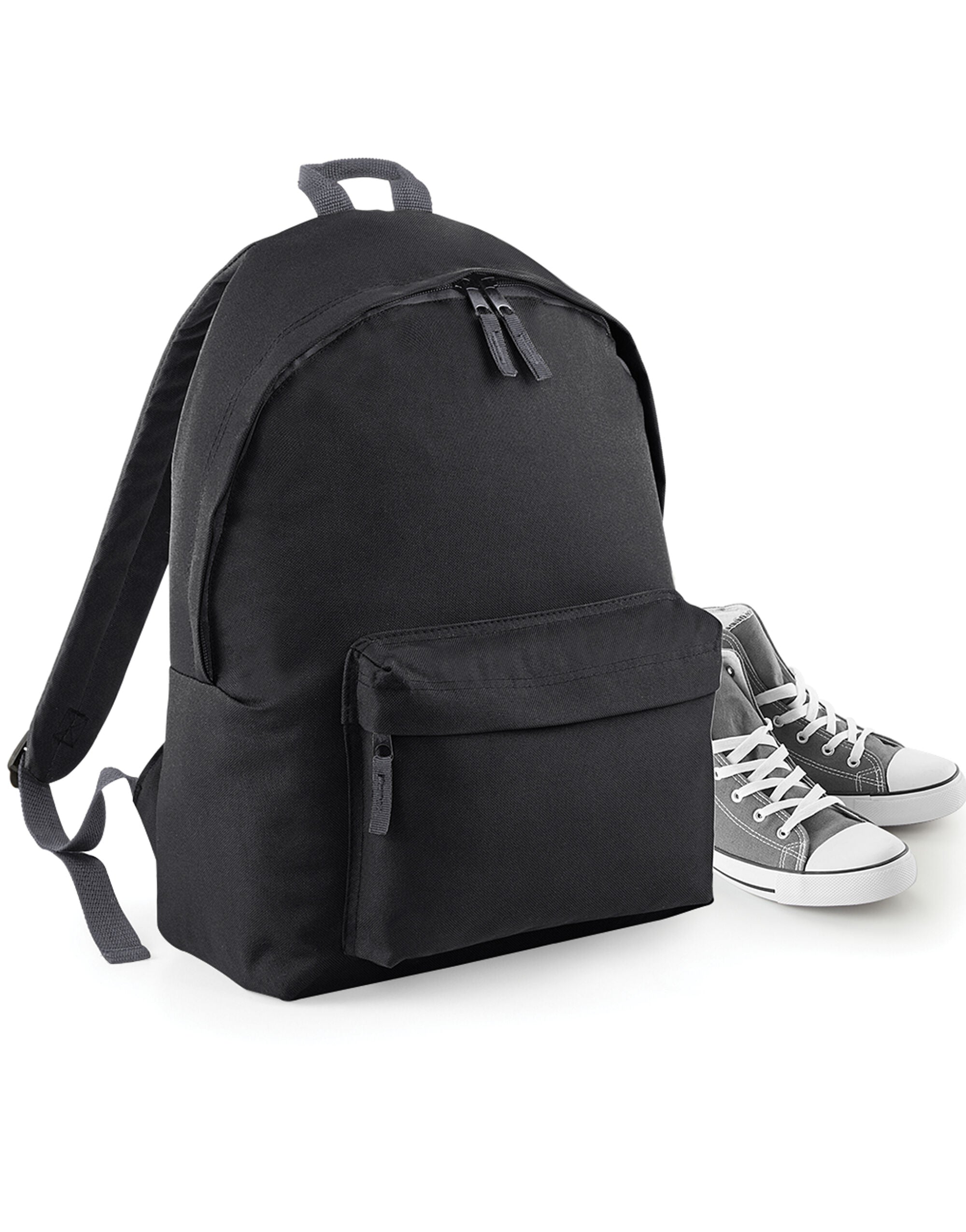 Person wearing a red Bagbase Original Fashion Backpack.
