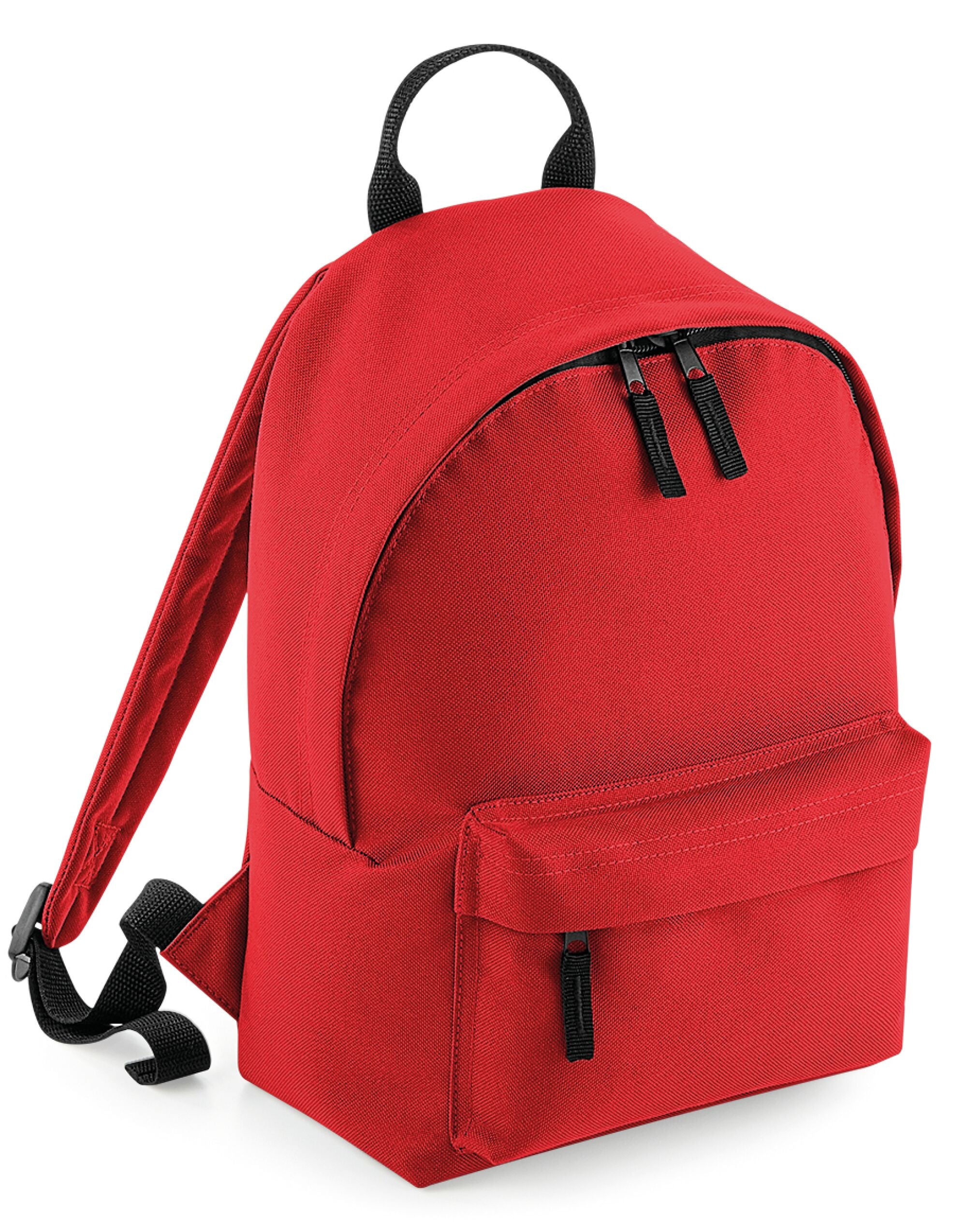 Detail of the top grab handle on a navy fashion backpack.