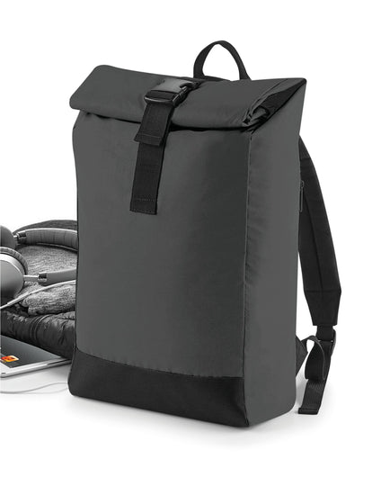 Front view of the black Scuba Backpack with minimal design.
