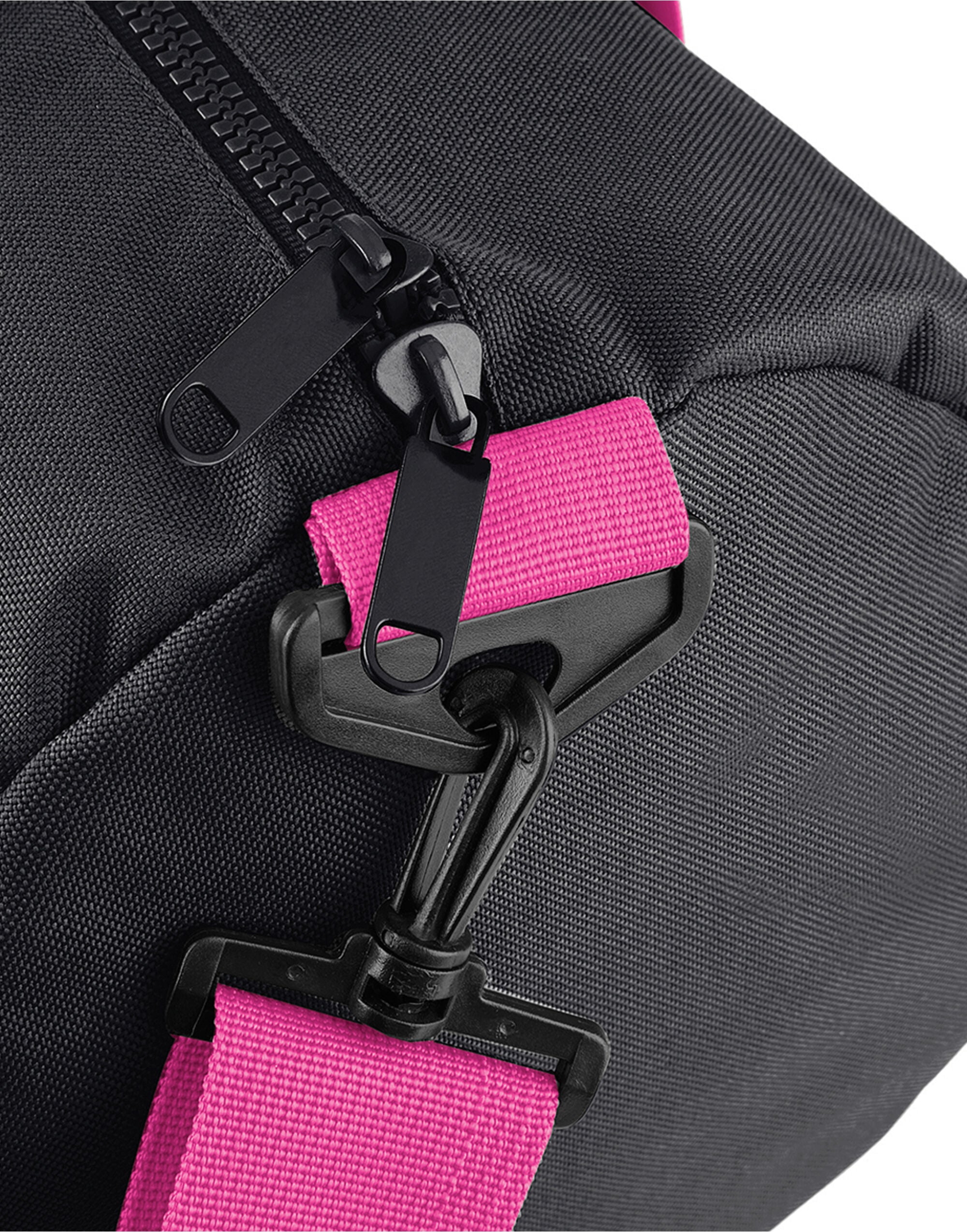 A white Universal Backpack with black zippers.