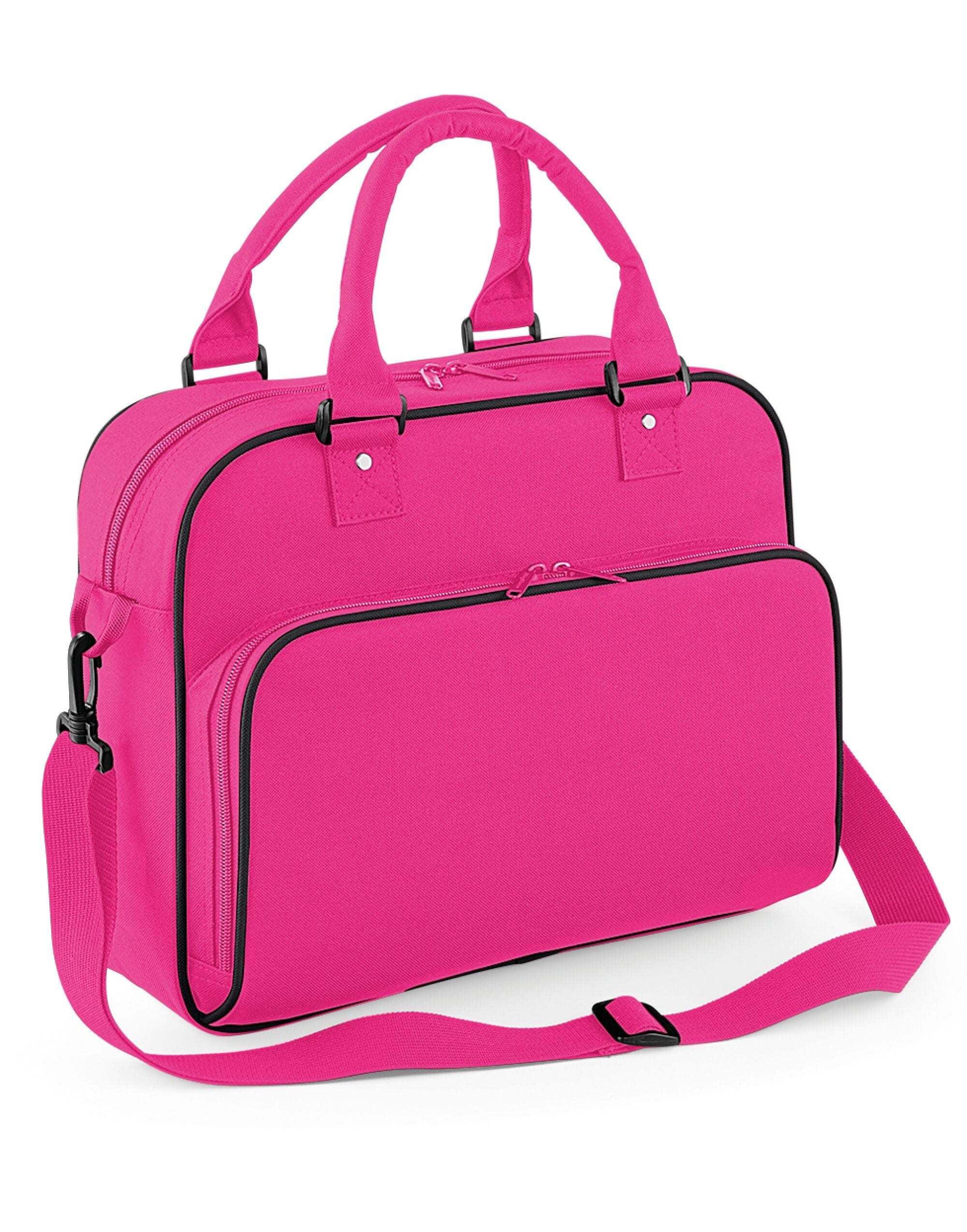 A black Bagbase Recycled Essentials Wash Bag, front view.
