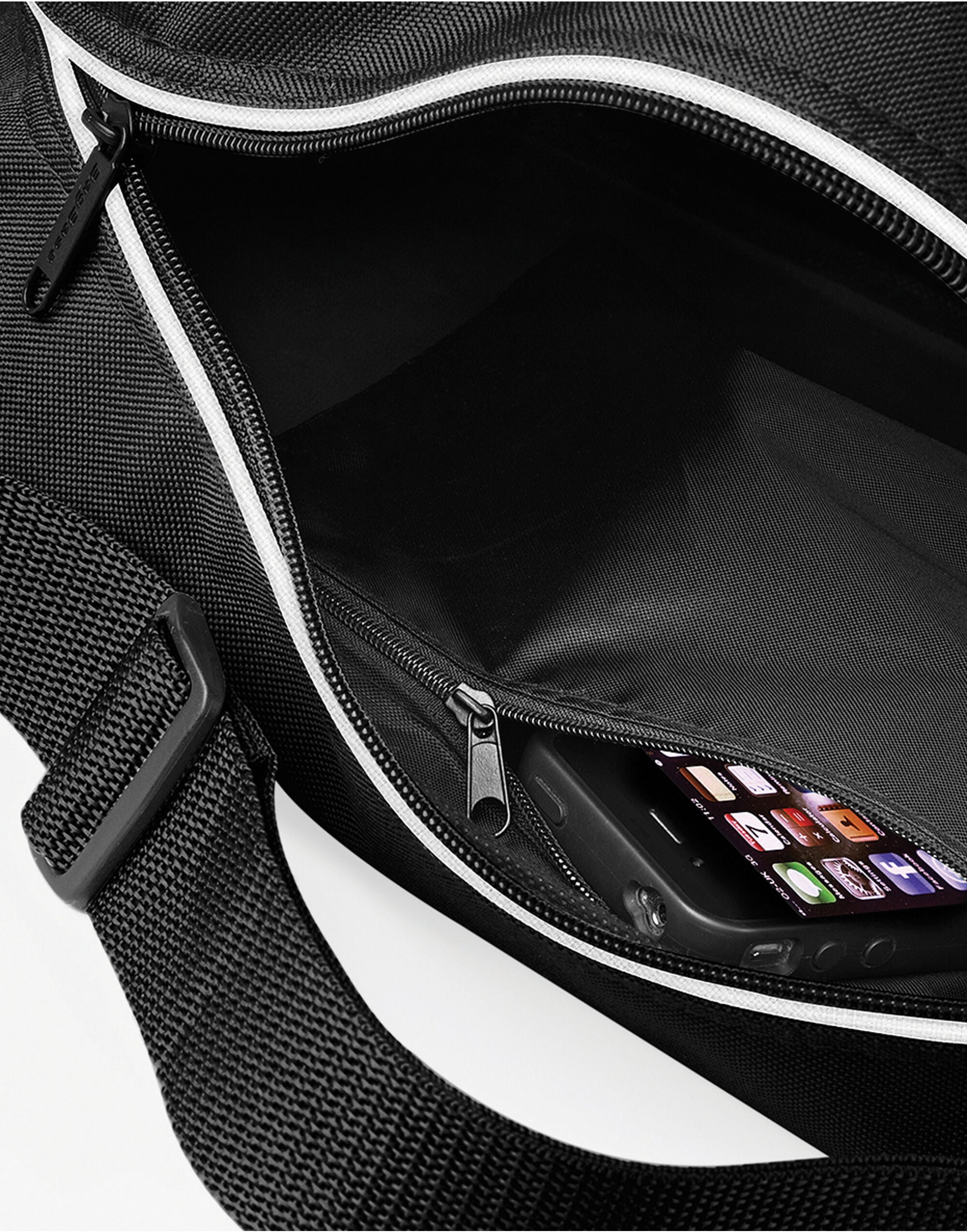 Detail of the rugged fabric on the camo barrel bag.