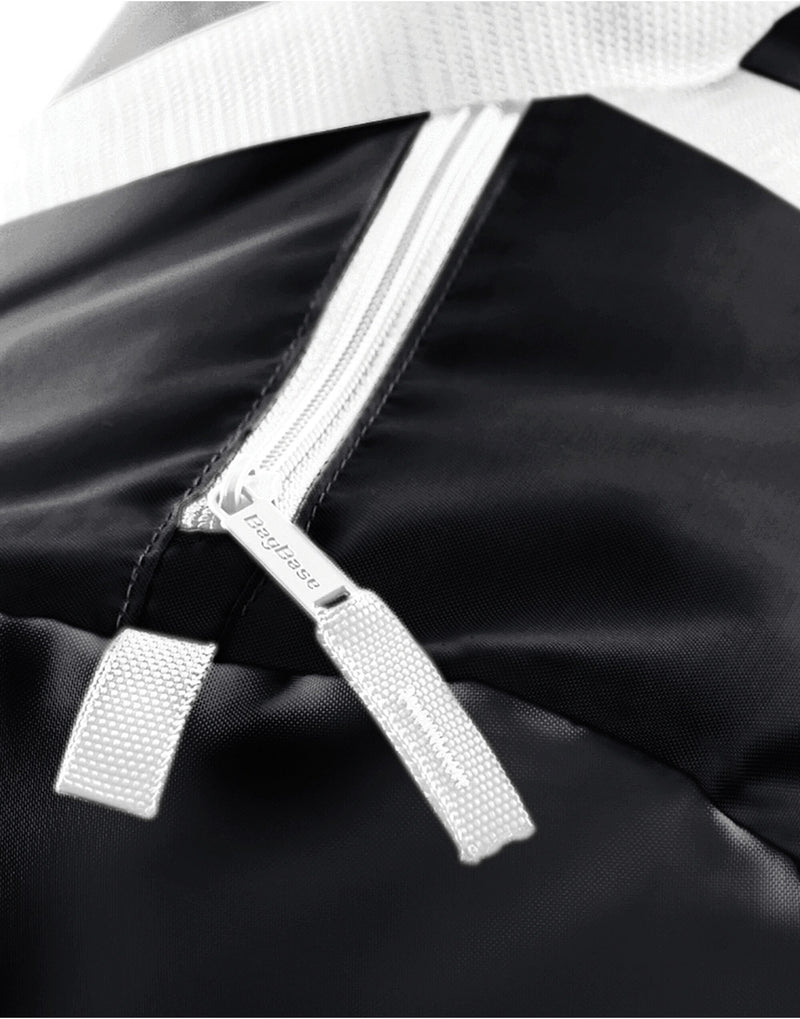 A black Bagbase Recycled Essentials Holdall, front view.