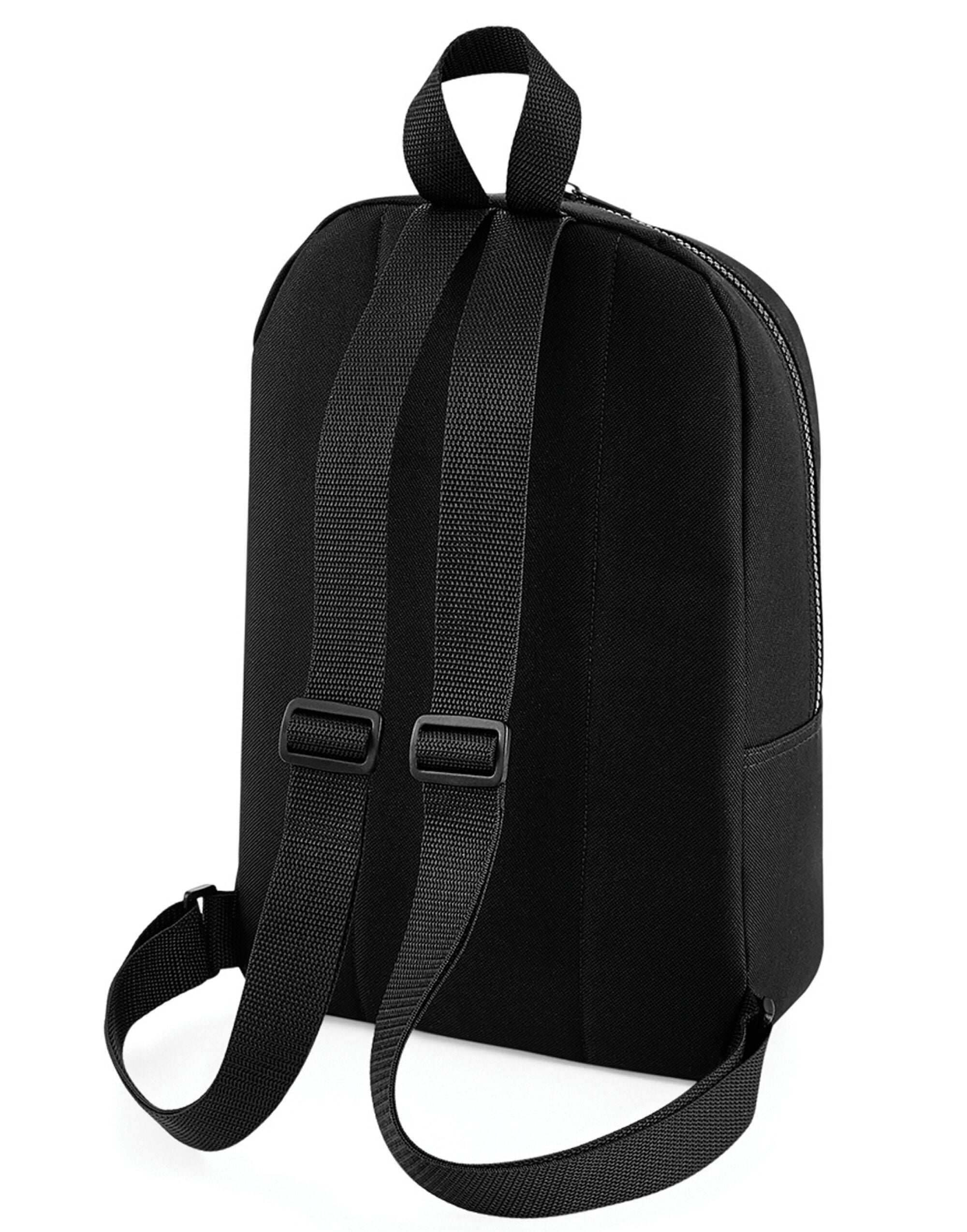 A simple black recycled waistpack, front on.