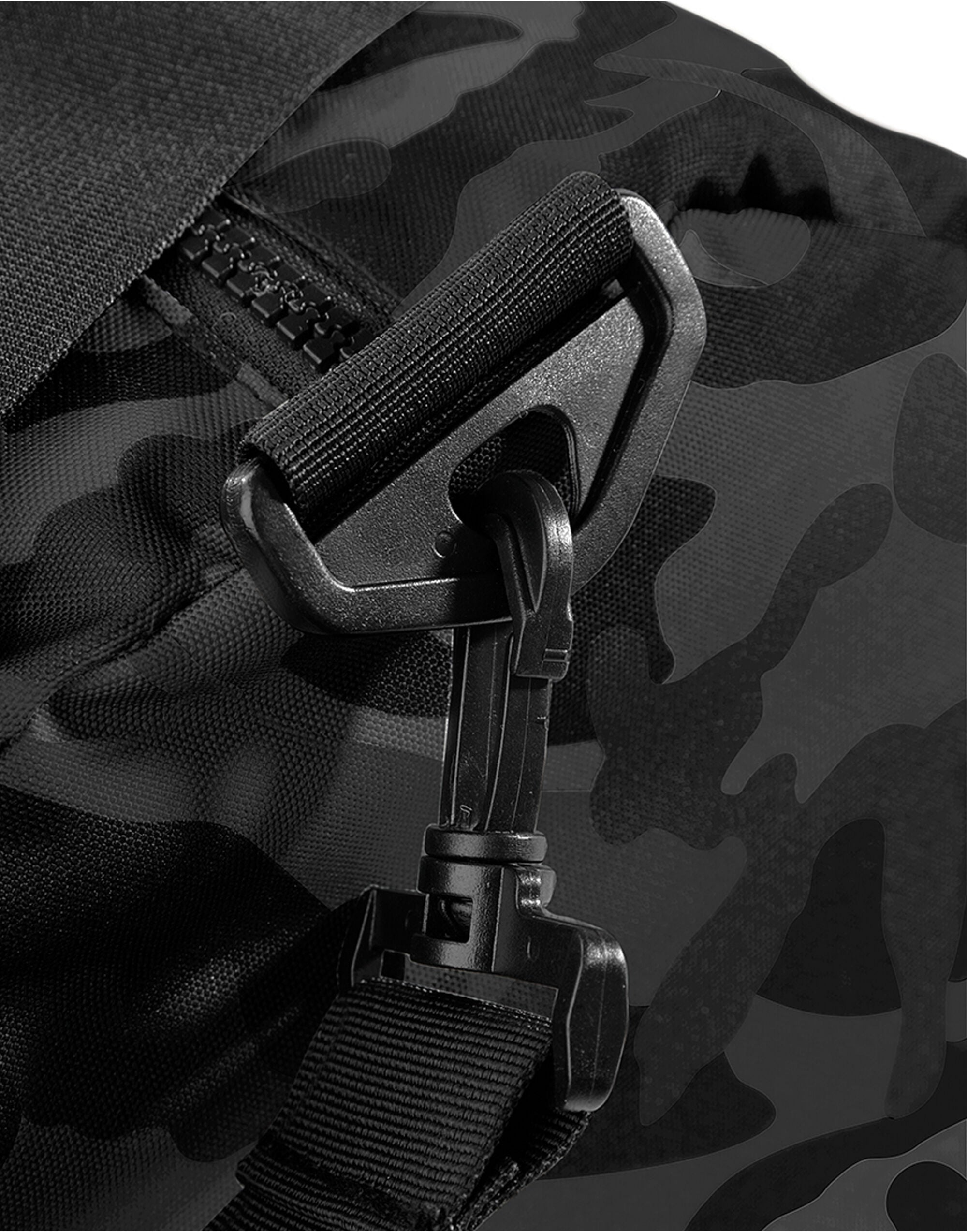 Close-up of the recycled fabric of the navy gymsac.