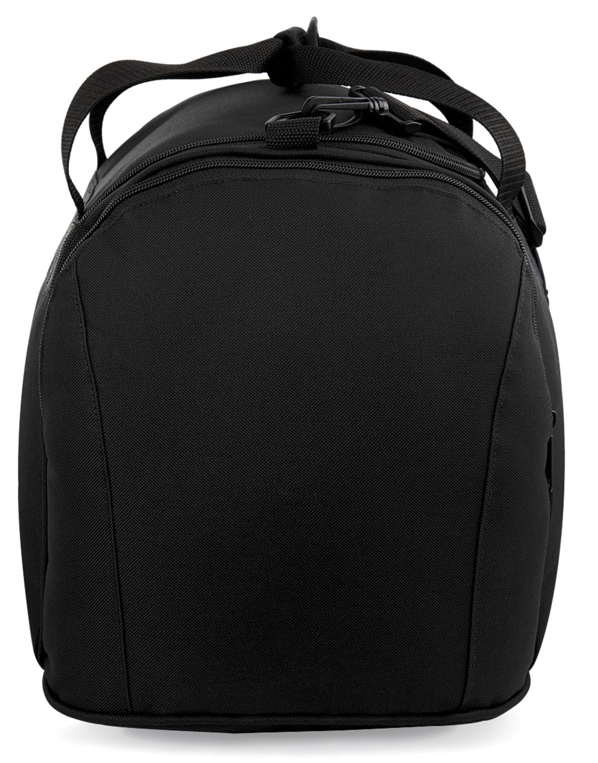 A bottle green recycled gymsac, side view.