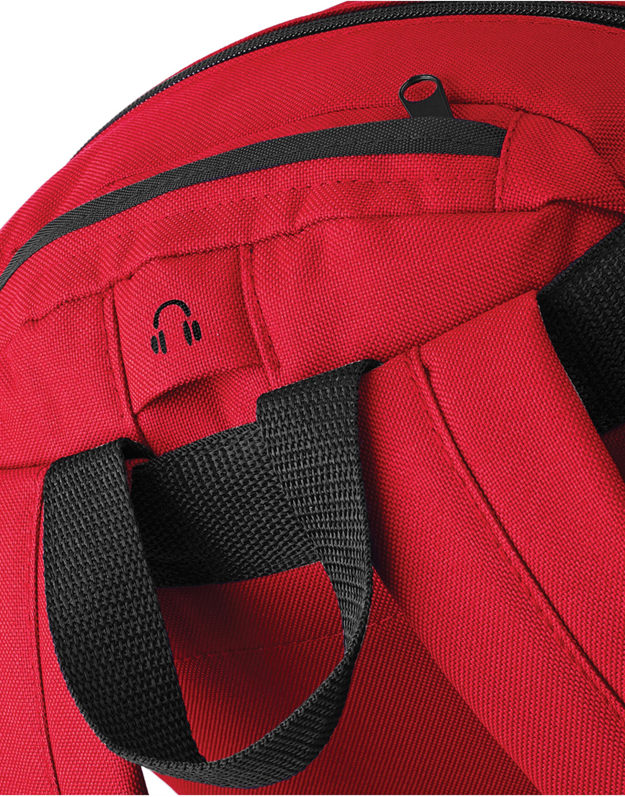 A yellow recycled roll-top backpack with buckle closure.