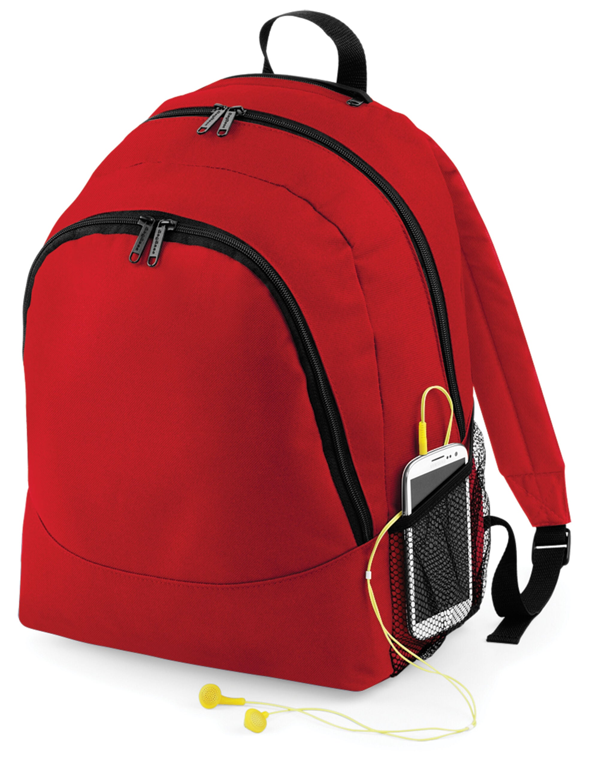 Angled shot of a white recycled roll-top backpack.