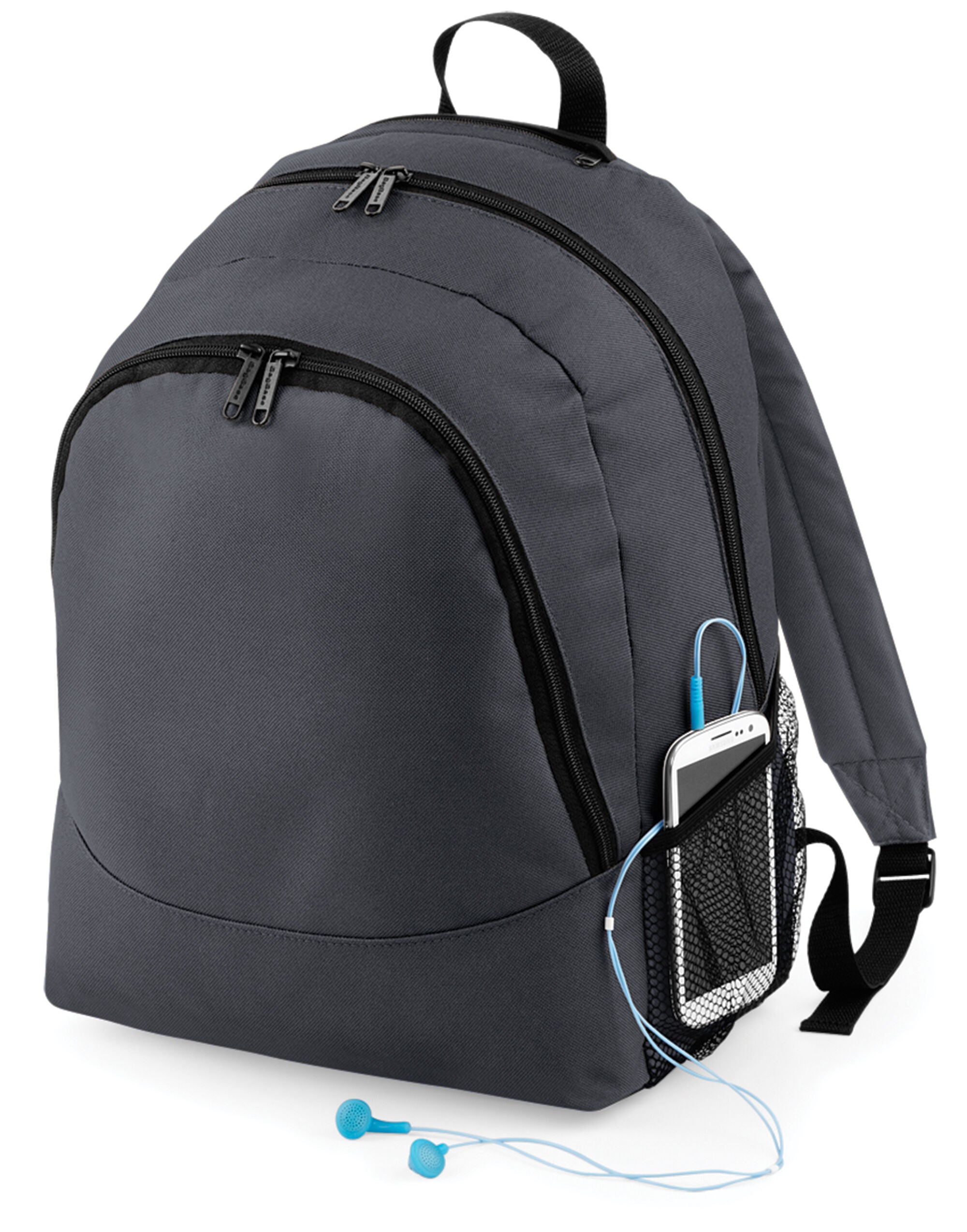 A bright pink recycled roll-top backpack.