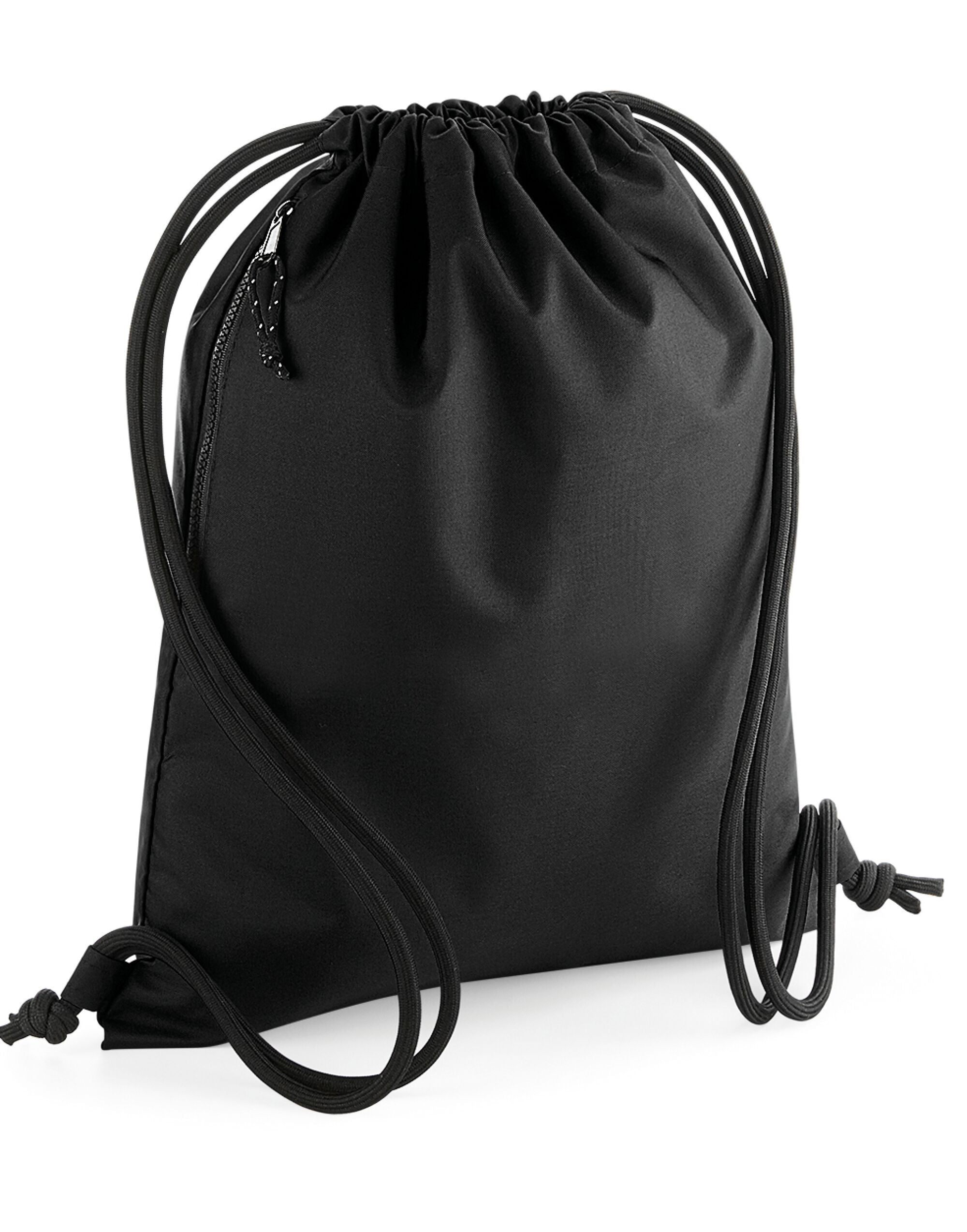 Bolsa de gimnasio reciclada Bagbase en negro - Vista frontal.