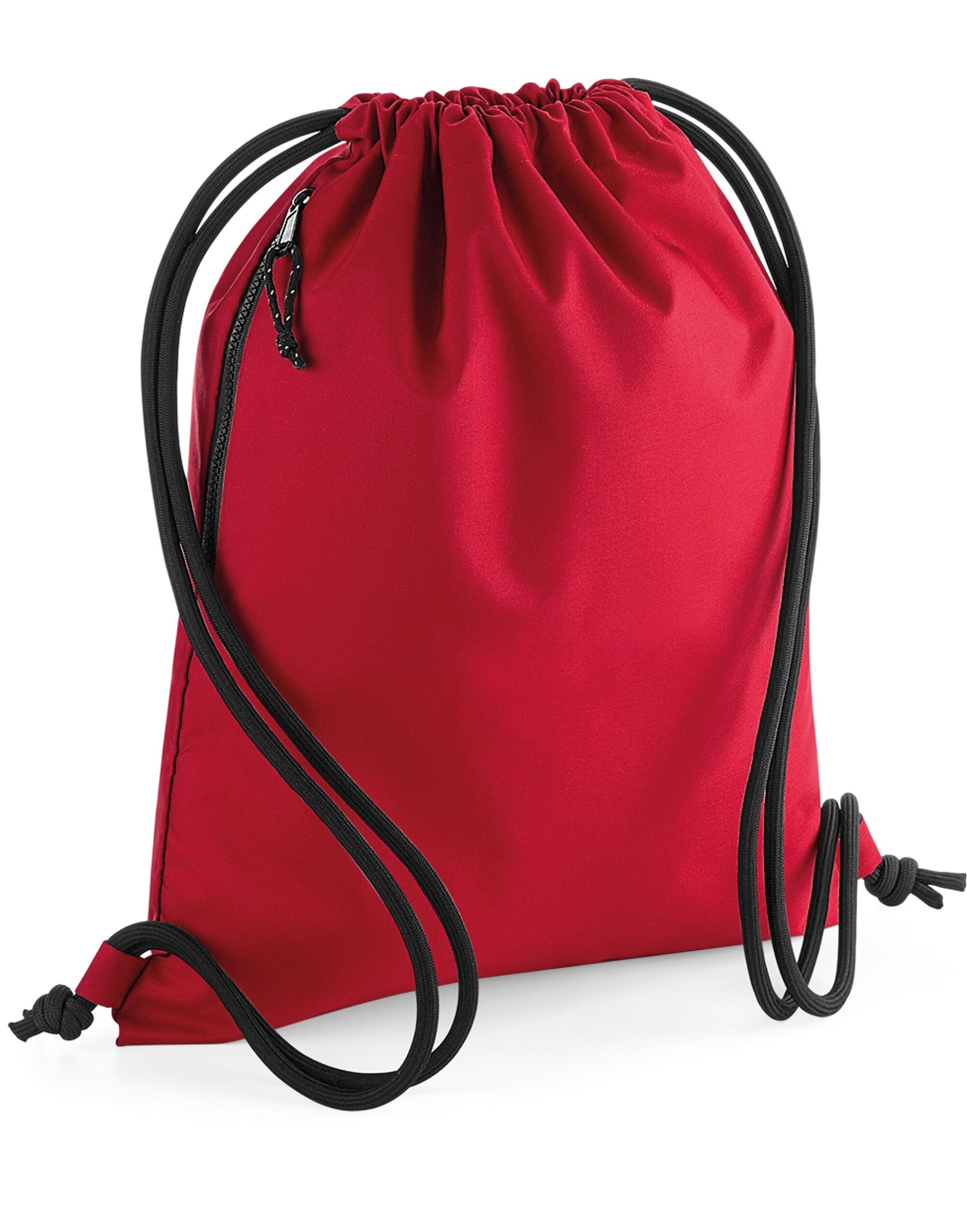 Bolsa de gimnasio reciclada Bagbase en negro siendo usada por una persona.