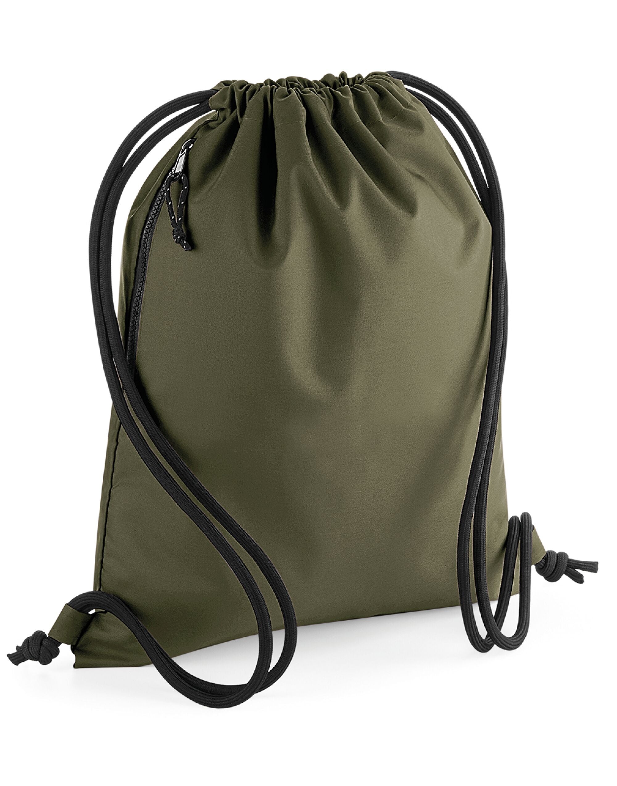 Vista trasera de la bolsa de gimnasio reciclada Bagbase en negro.