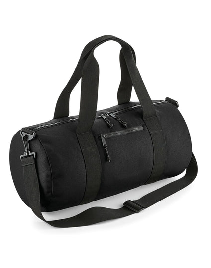 Bolso cilíndrico reciclado Bagbase en negro - Vista frontal.