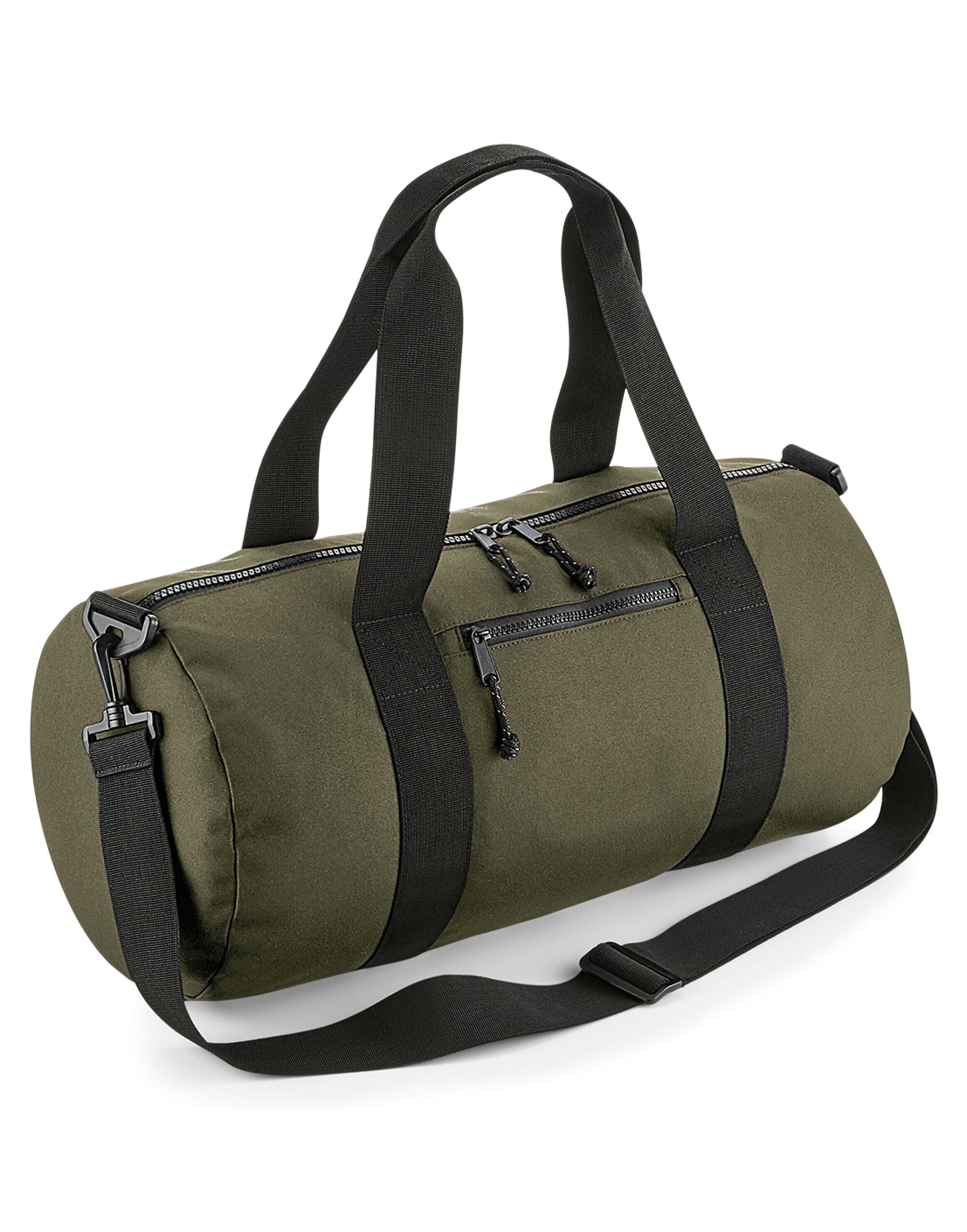 Bolso cilíndrico reciclado Bagbase en negro - Vista trasera.