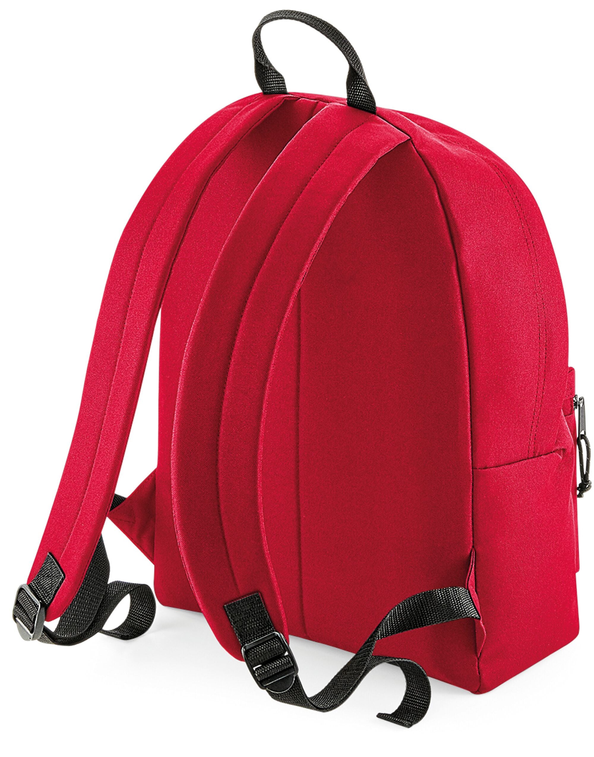 Primer plano del bolsillo frontal con cremallera de la mochila reciclada Bagbase.