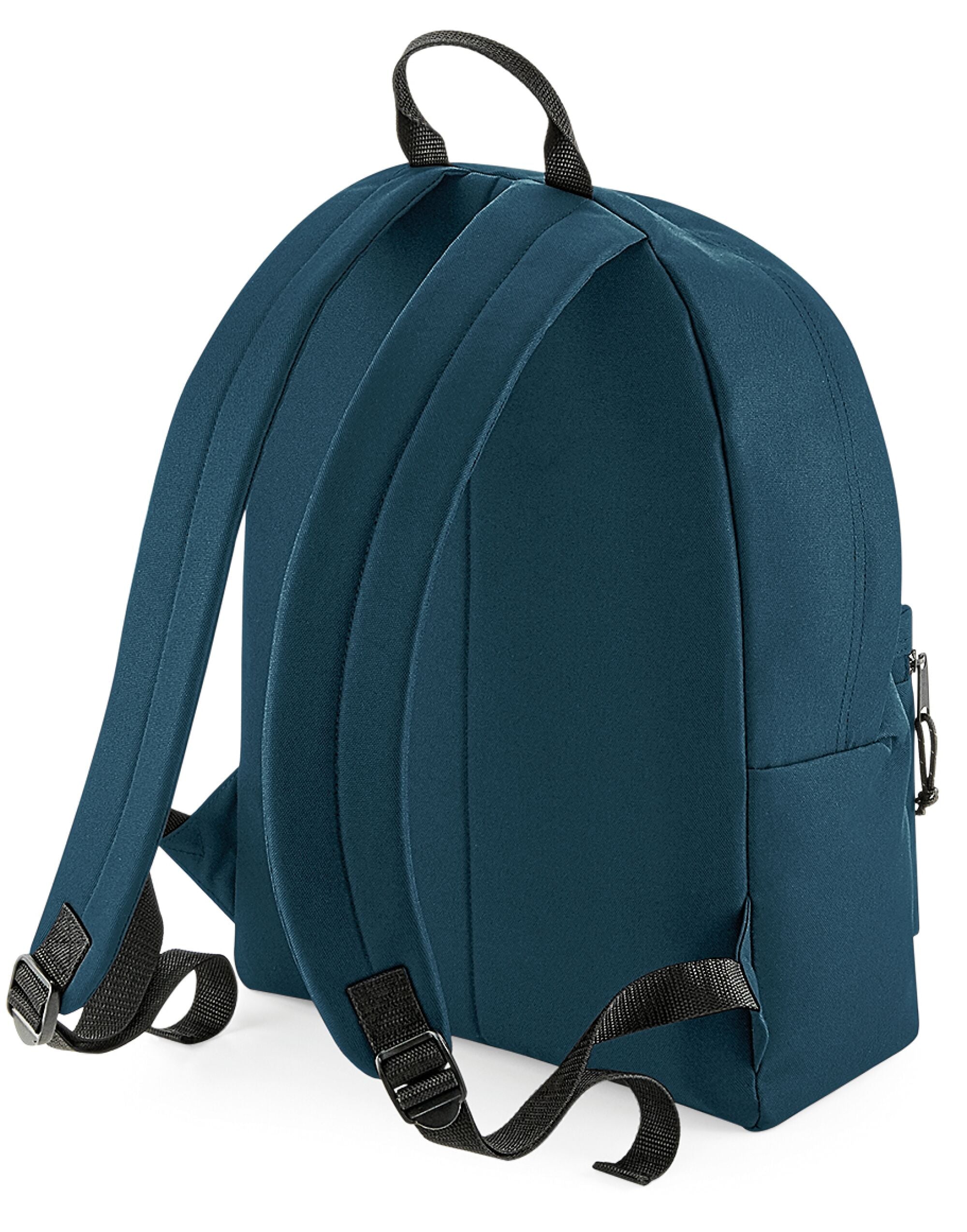 Back view of the Bagbase recycled backpack, displaying the adjustable padded shoulder straps for comfortable carrying.