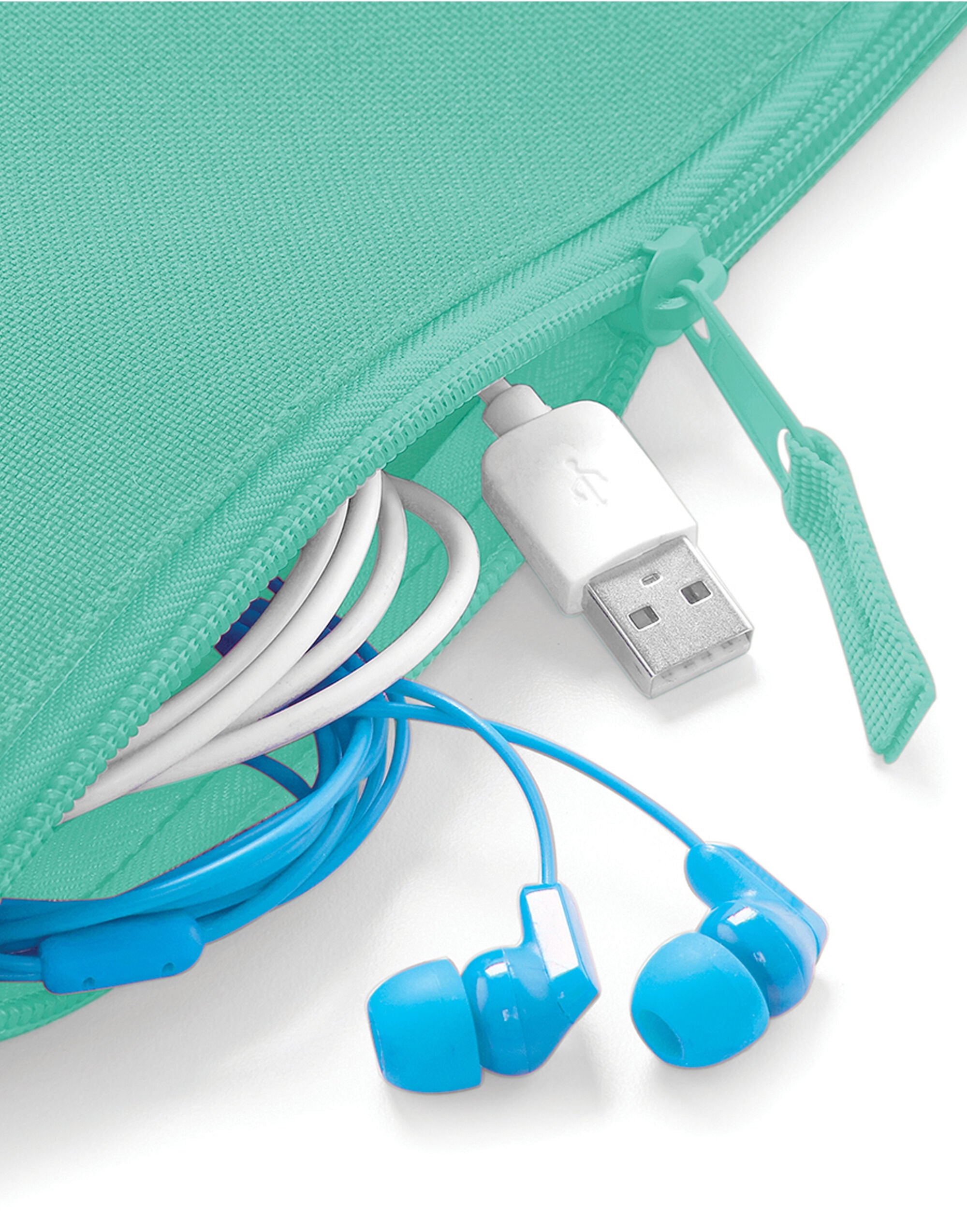 Angled view of the soft blue matte PU card holder.