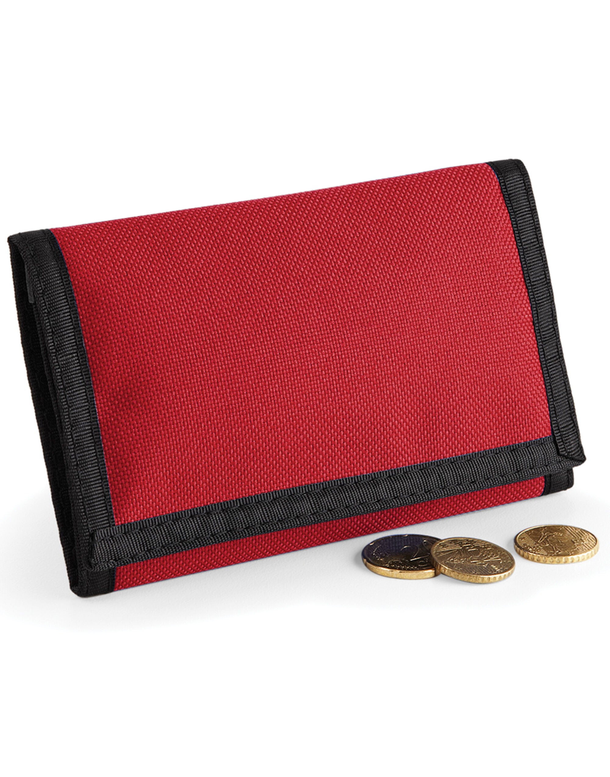 Soft red matte PU accessory pouch with a black zip closure.