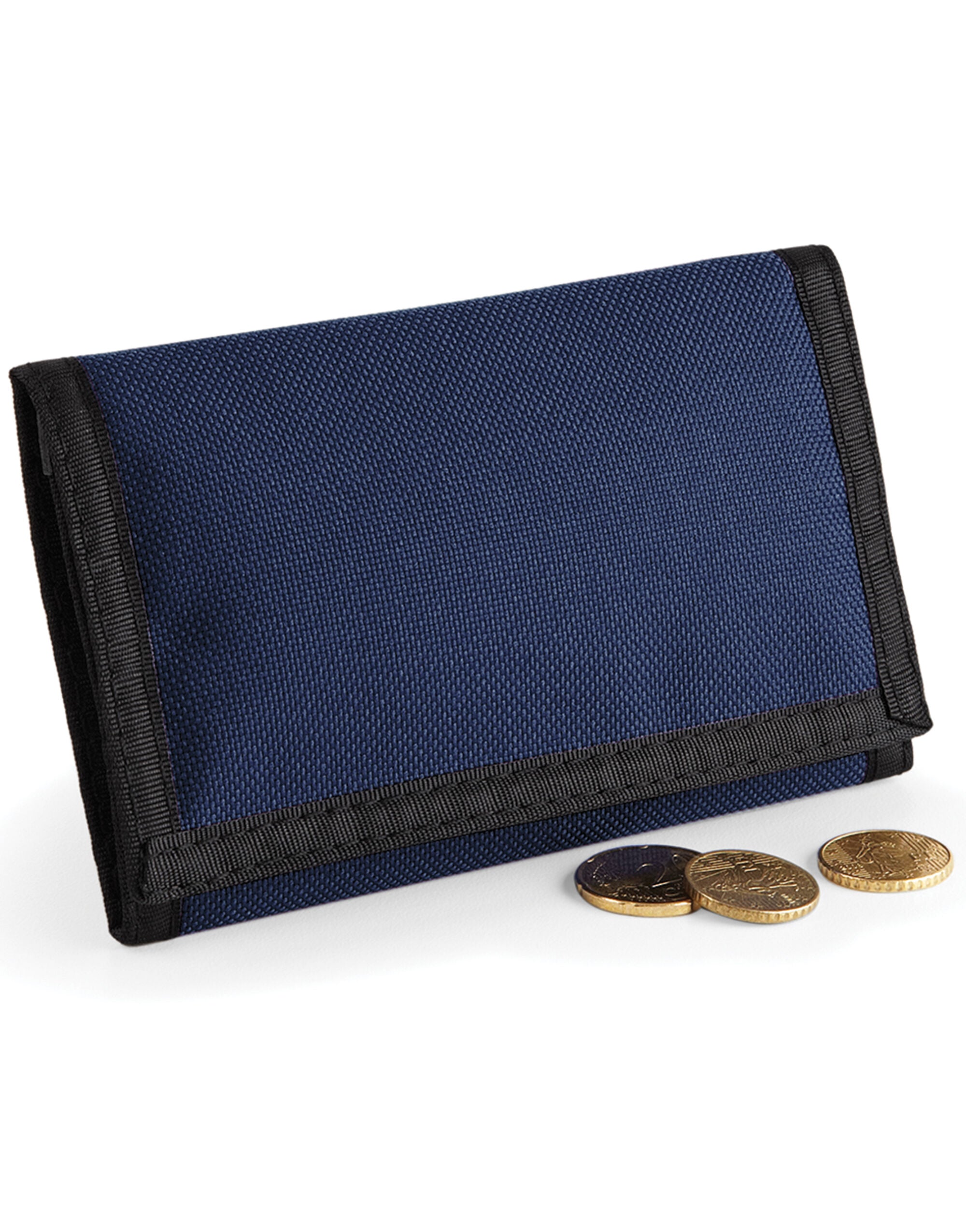 A navy blue and black tarp roll-top backpack, waterproof and durable.