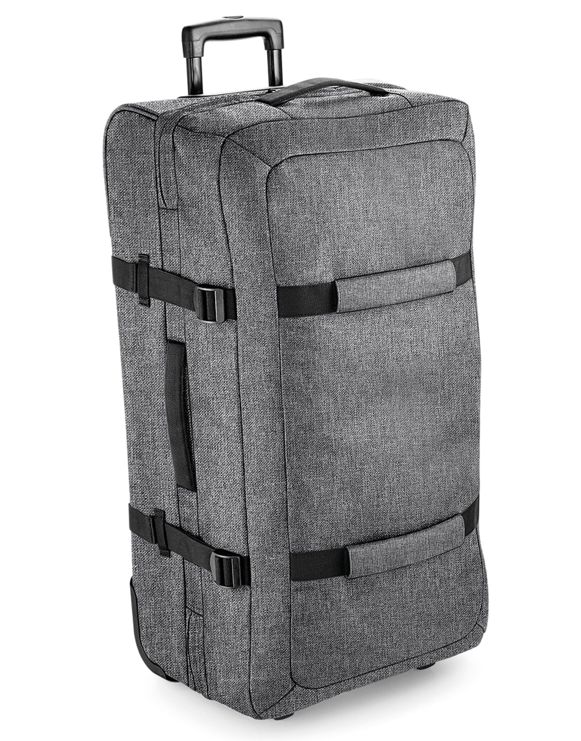 The main compartment of the Bagbase Escape Check-In Wheelie opened up to display its vast interior and packing straps.