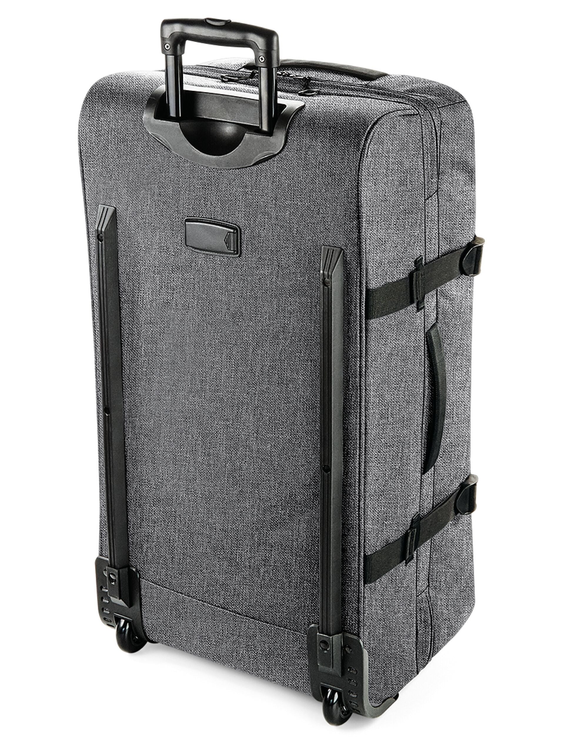 Close-up of the integrated stand and smooth-rolling wheels on the Bagbase Escape Check-In Wheelie bag.