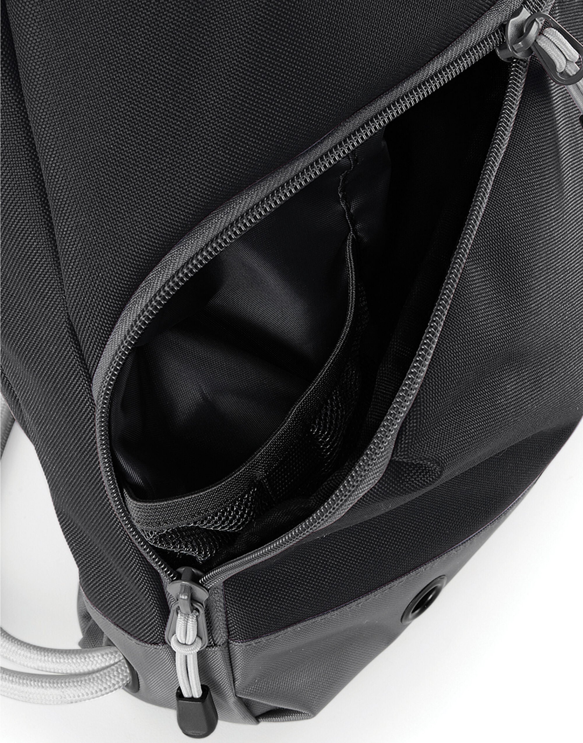 The Bagbase Athleisure Gymsac in a stylish grey marl, showcasing the textured fabric and chunky drawcords.