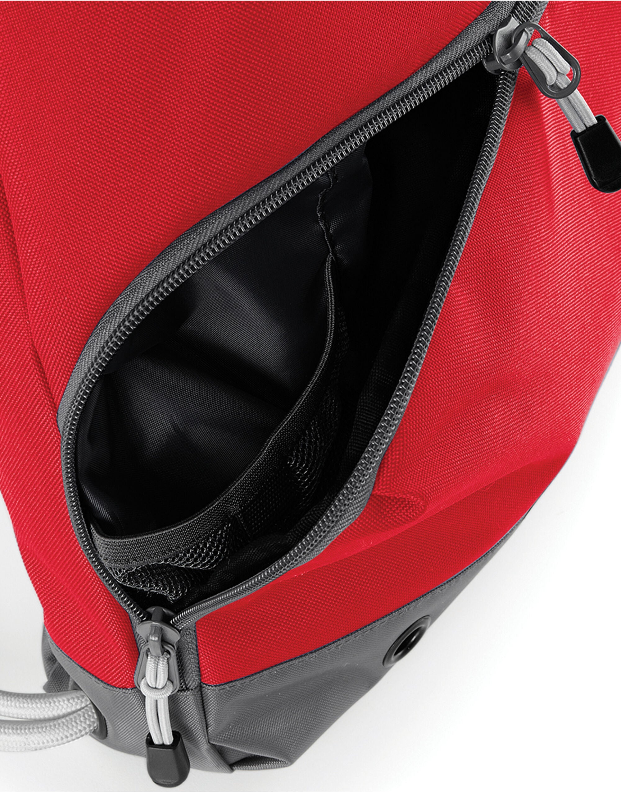 Angled profile shot of the grey marl Bagbase Athleisure Gymsac, showing its depth and modern look.