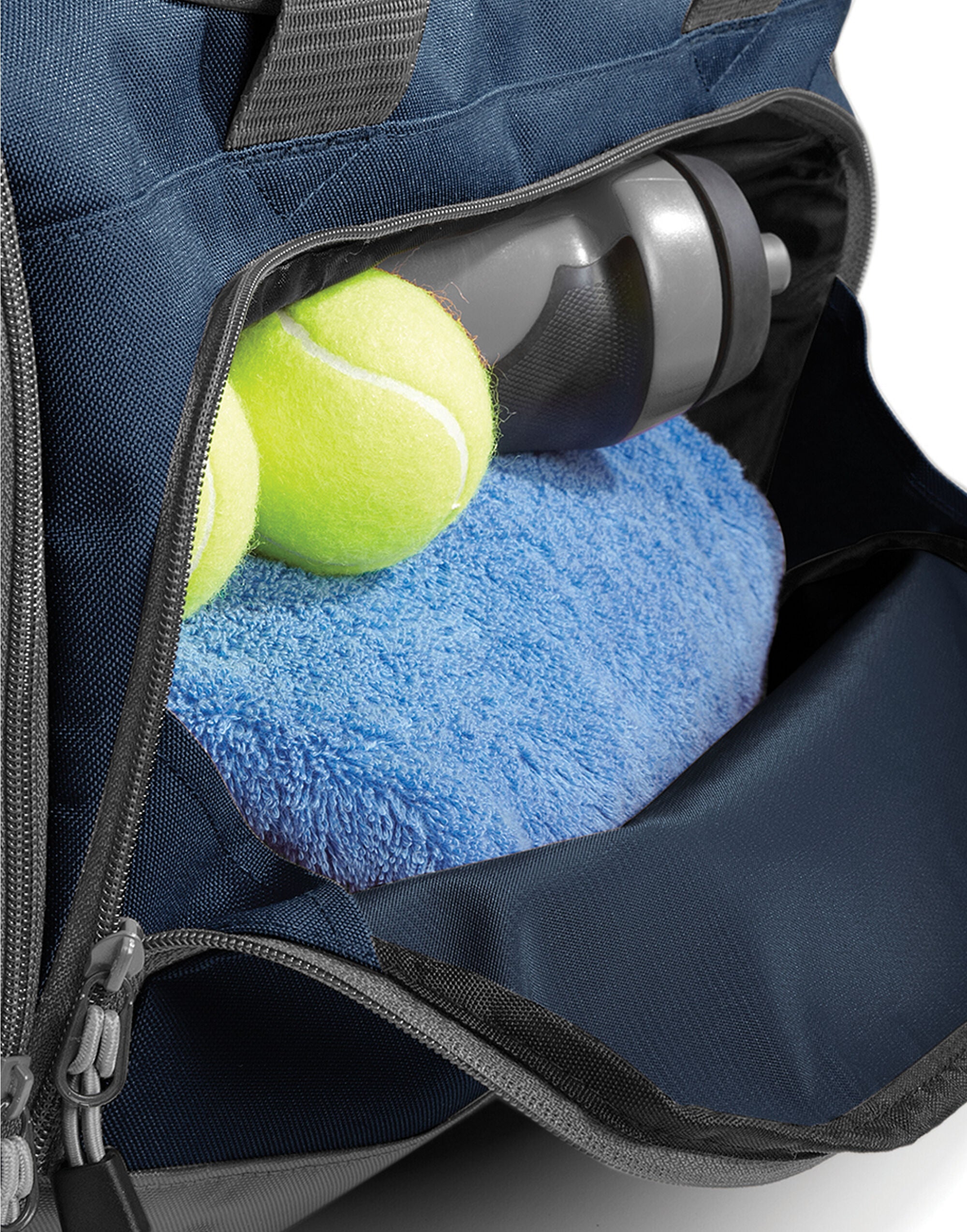The black Bagbase Athleisure Holdall, shown from a low angle to emphasize its size.