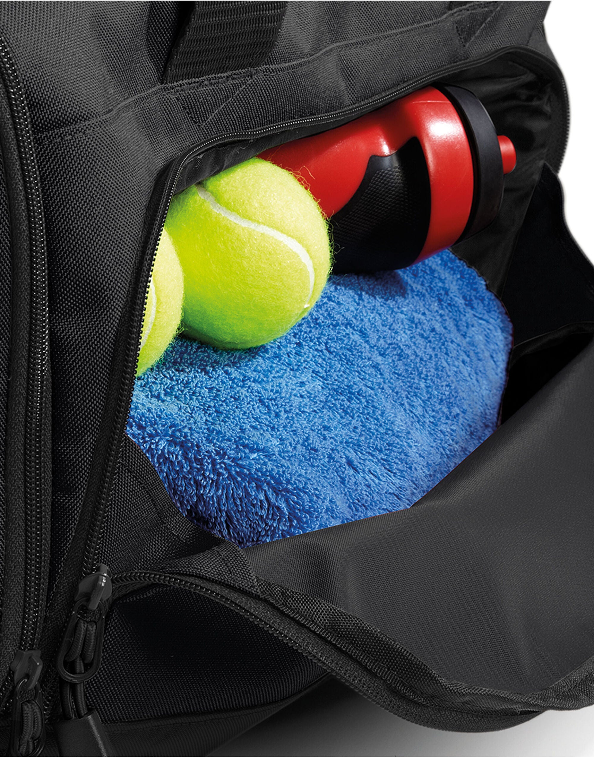 Angled shot of the grey marl Bagbase Athleisure Holdall, emphasizing its large capacity and stylish look.