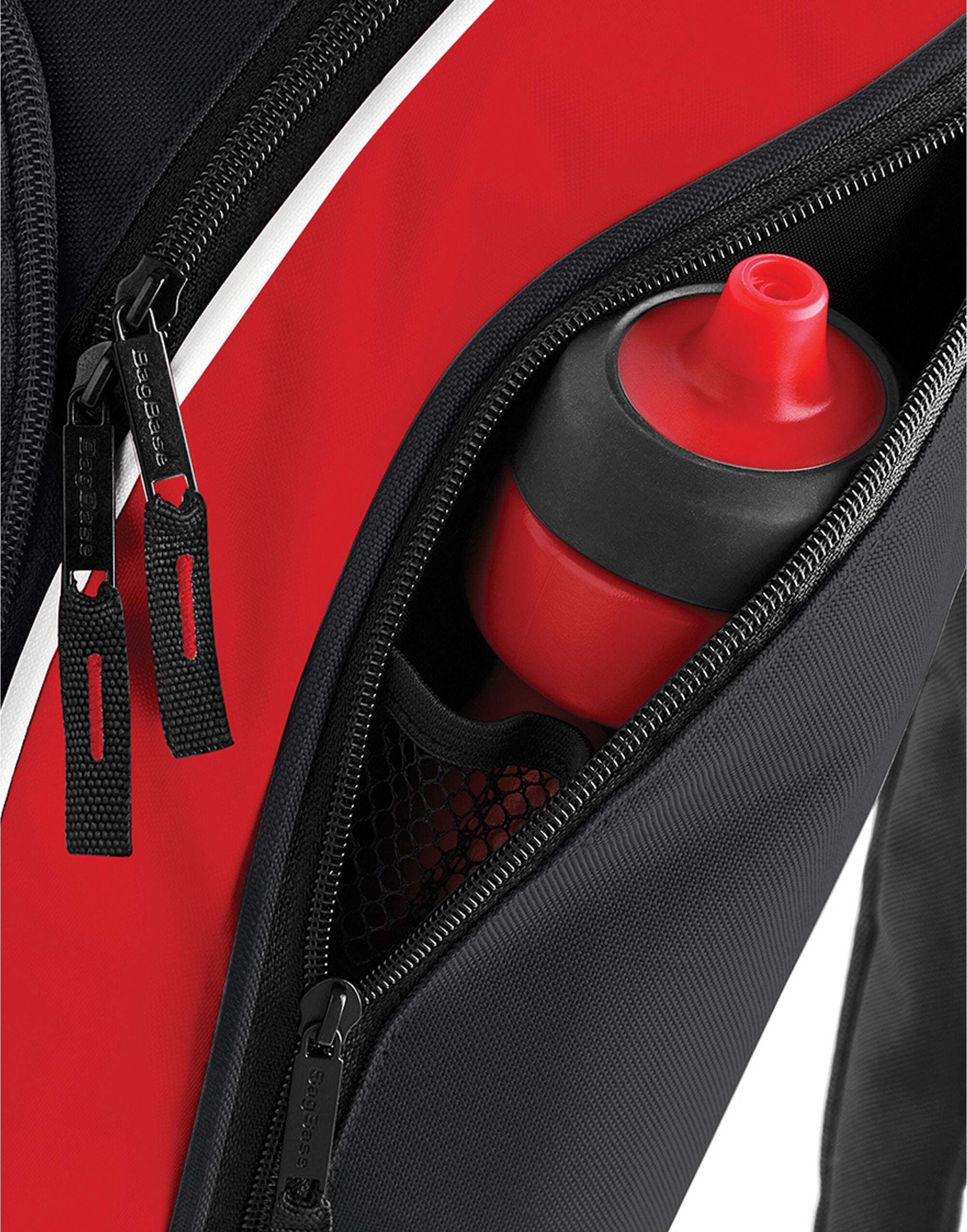 Back view of the black Bagbase Teamwear Backpack, showing the padded, adjustable shoulder straps.