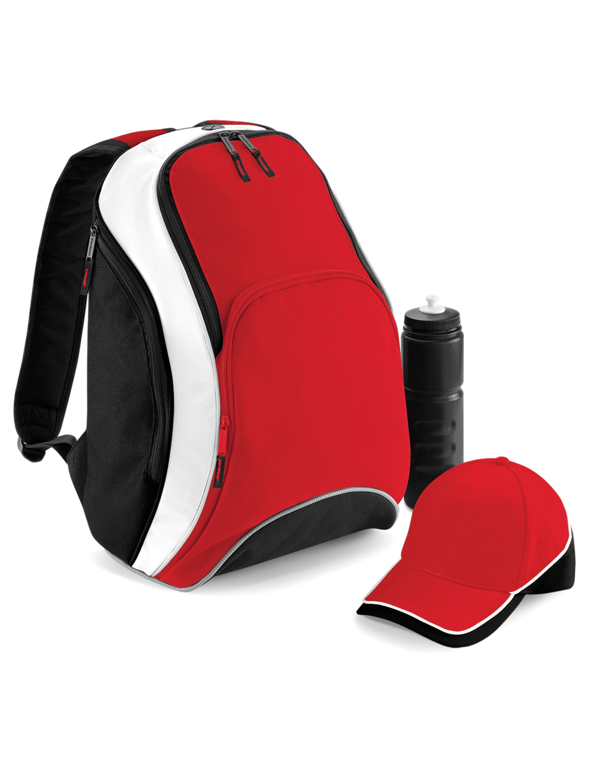 Front view of the magenta Bagbase Teamwear Backpack, a vibrant and fun color option.