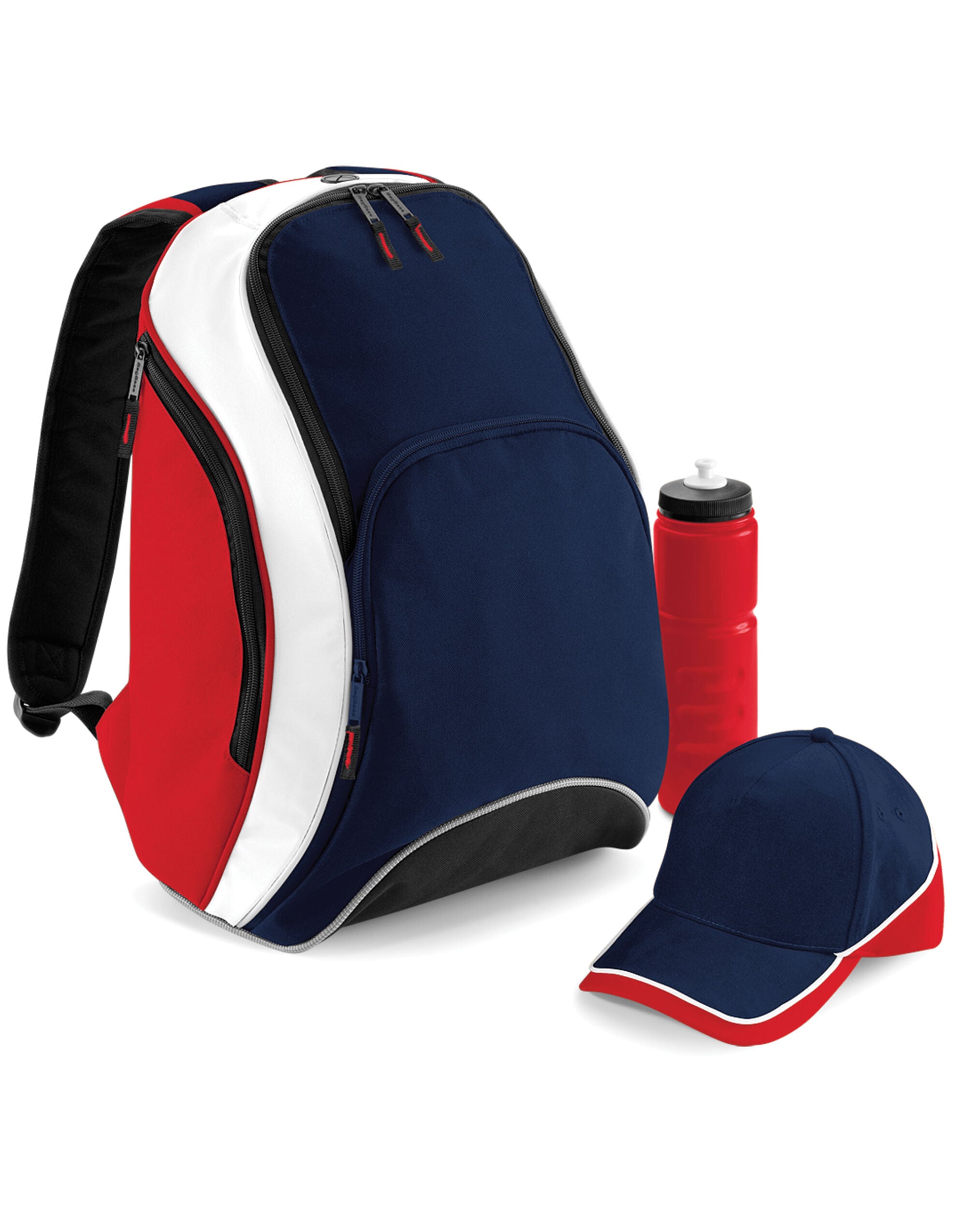 Front view of the sky blue Bagbase Teamwear Backpack, a light and appealing color choice.