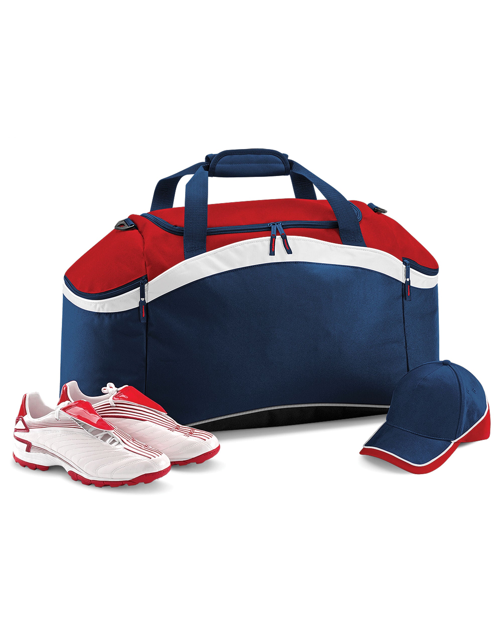 Three-quarter view of the black Bagbase Teamwear Holdall against a clean white background.