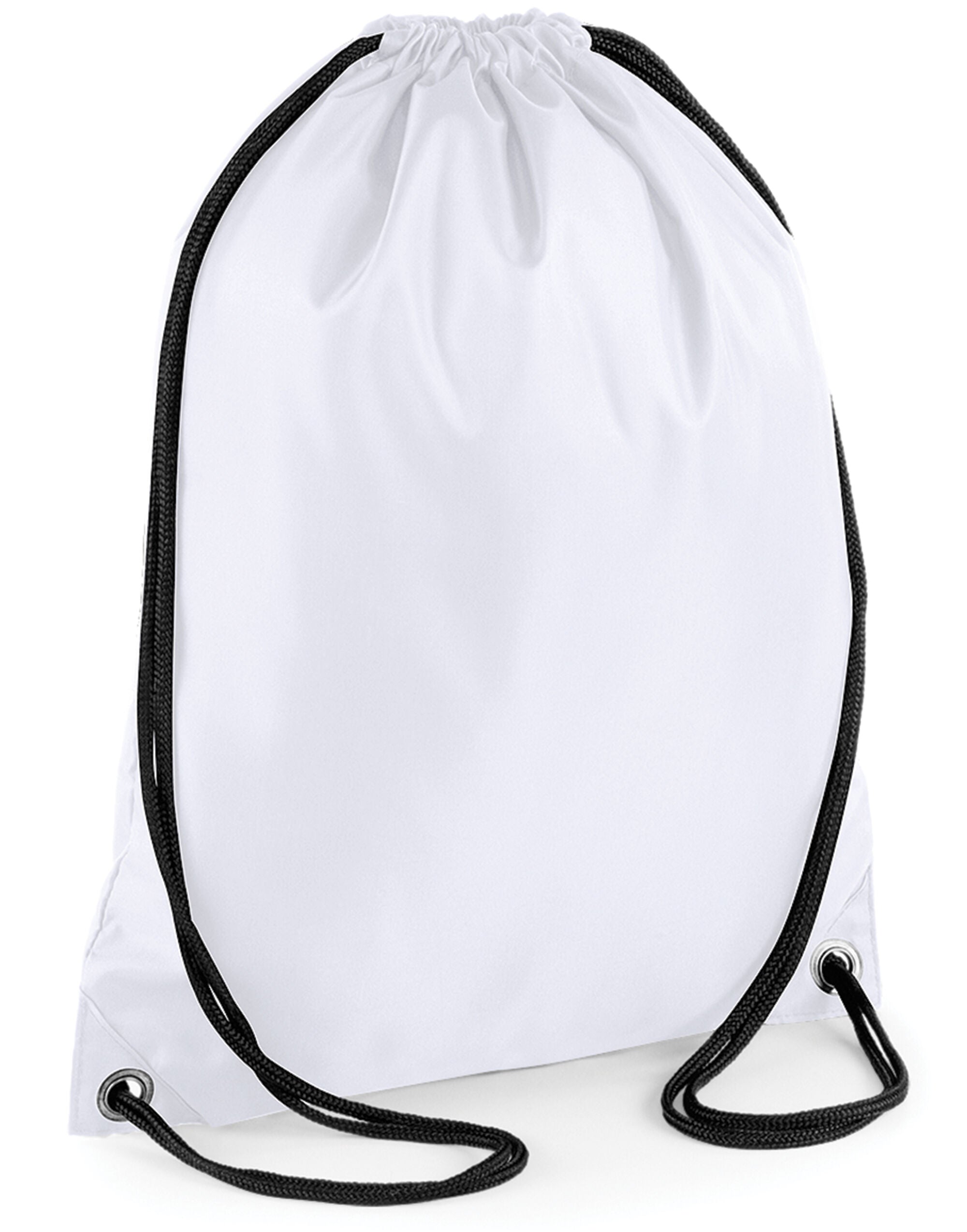 Three-quarter view of the classic navy blue Bagbase Budget Gymsac, a versatile and affordable choice.