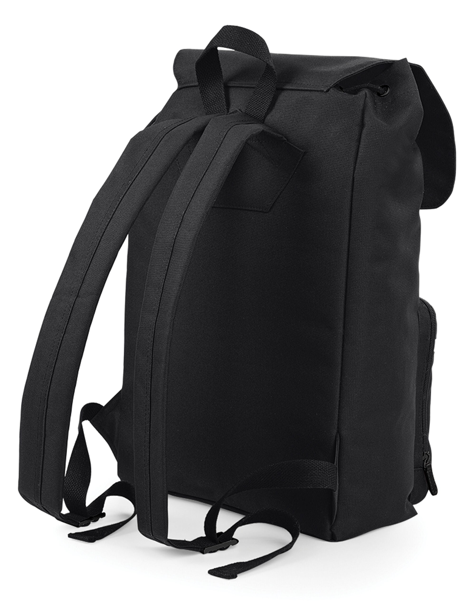 Close-up of the genuine leather accents and buckle details on the vintage-style backpack.