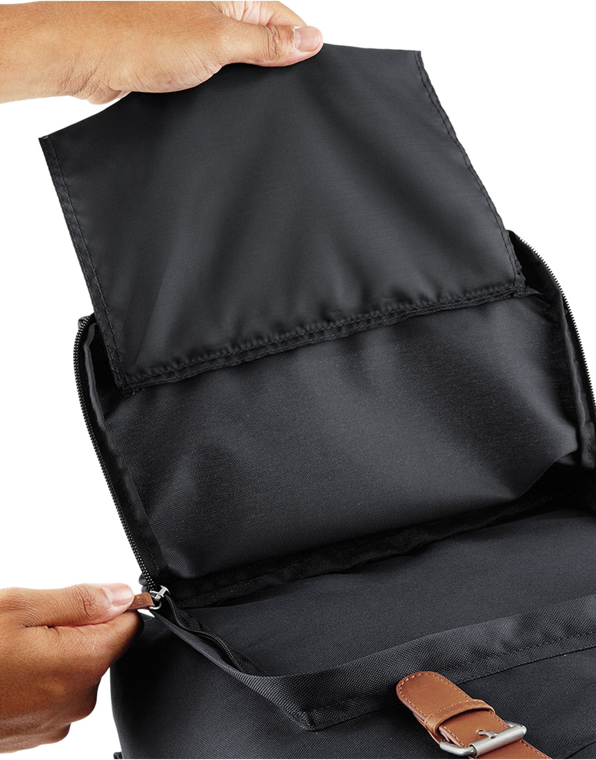 Side profile of the Bagbase Vintage Laptop Backpack, highlighting the padded back panel and grab handle.