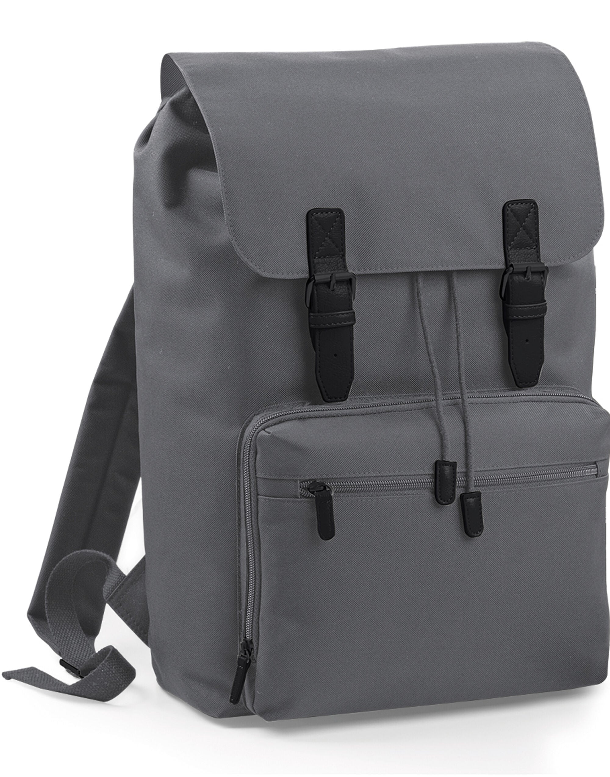 Detail of the drawstring cord closure under the main flap of the Bagbase Vintage Laptop Backpack.