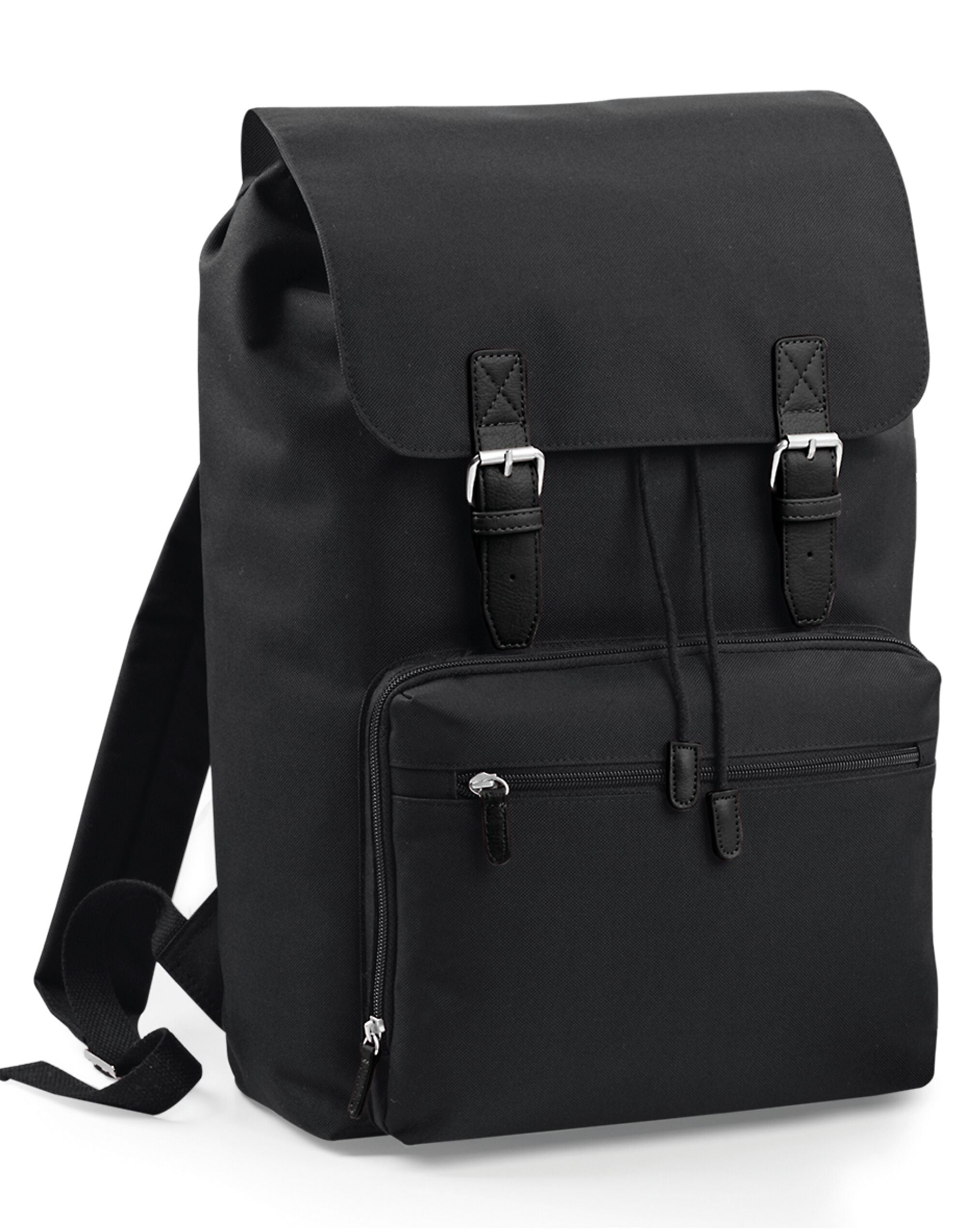 The Bagbase Vintage Laptop Backpack with its main flap open, revealing the padded laptop compartment.